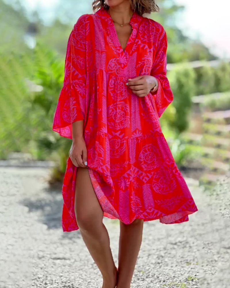 Mia – Dress with geometric boho print sleeves