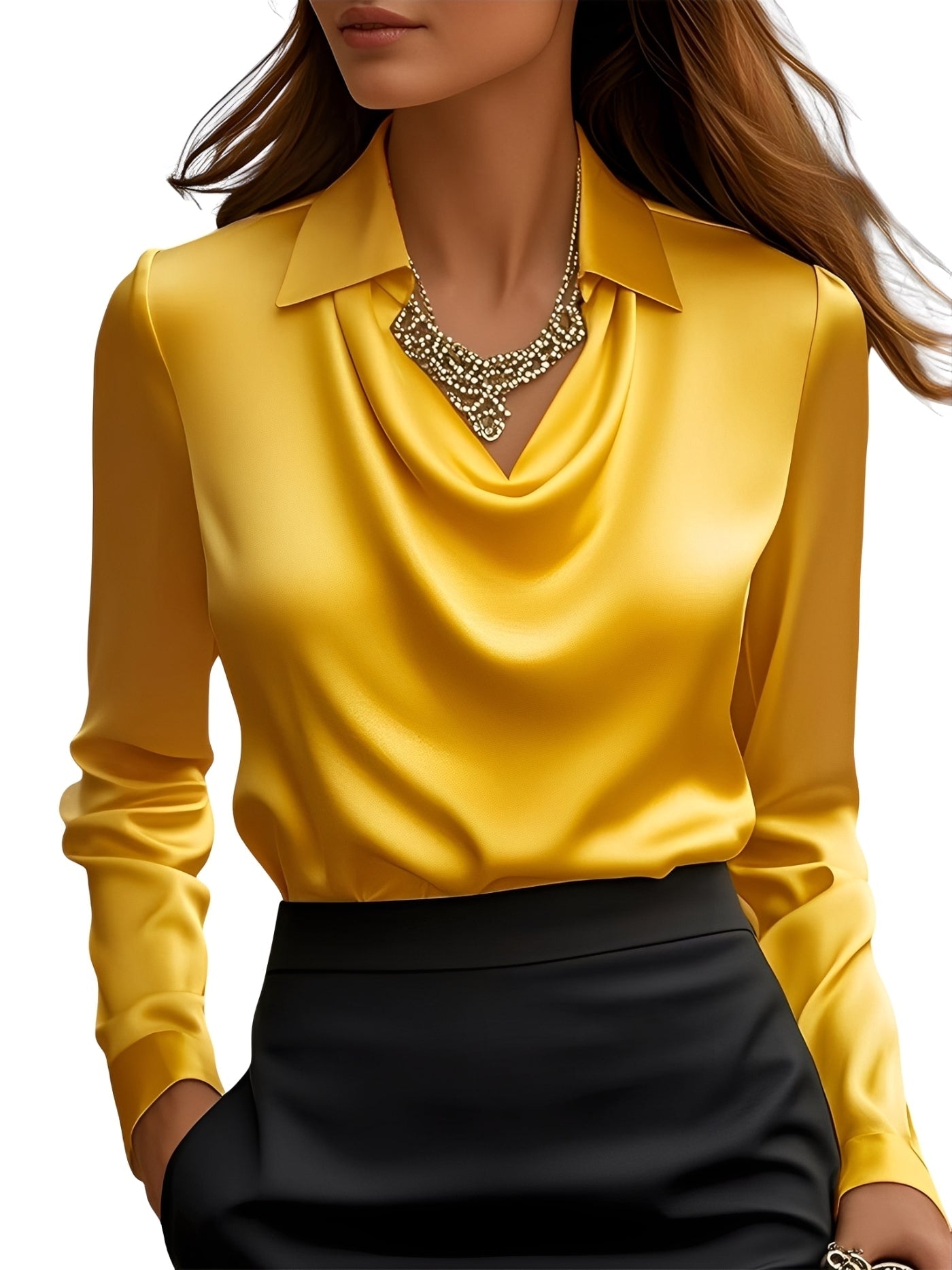Dionne - Elegant Long Sleeve Blouse from Satin for Women