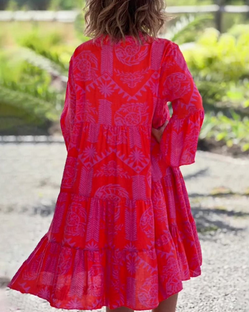 Mia – Dress with geometric boho print sleeves