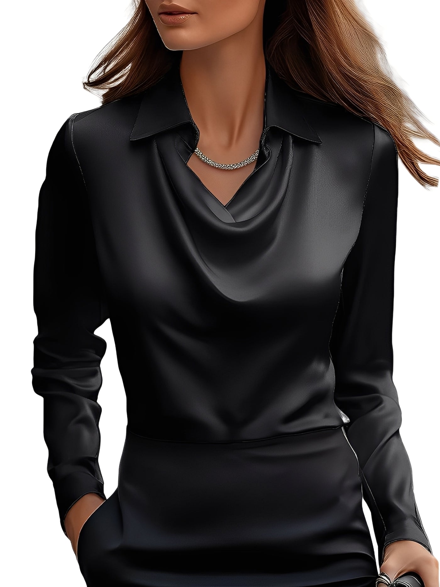 Dionne - Elegant Long Sleeve Blouse from Satin for Women