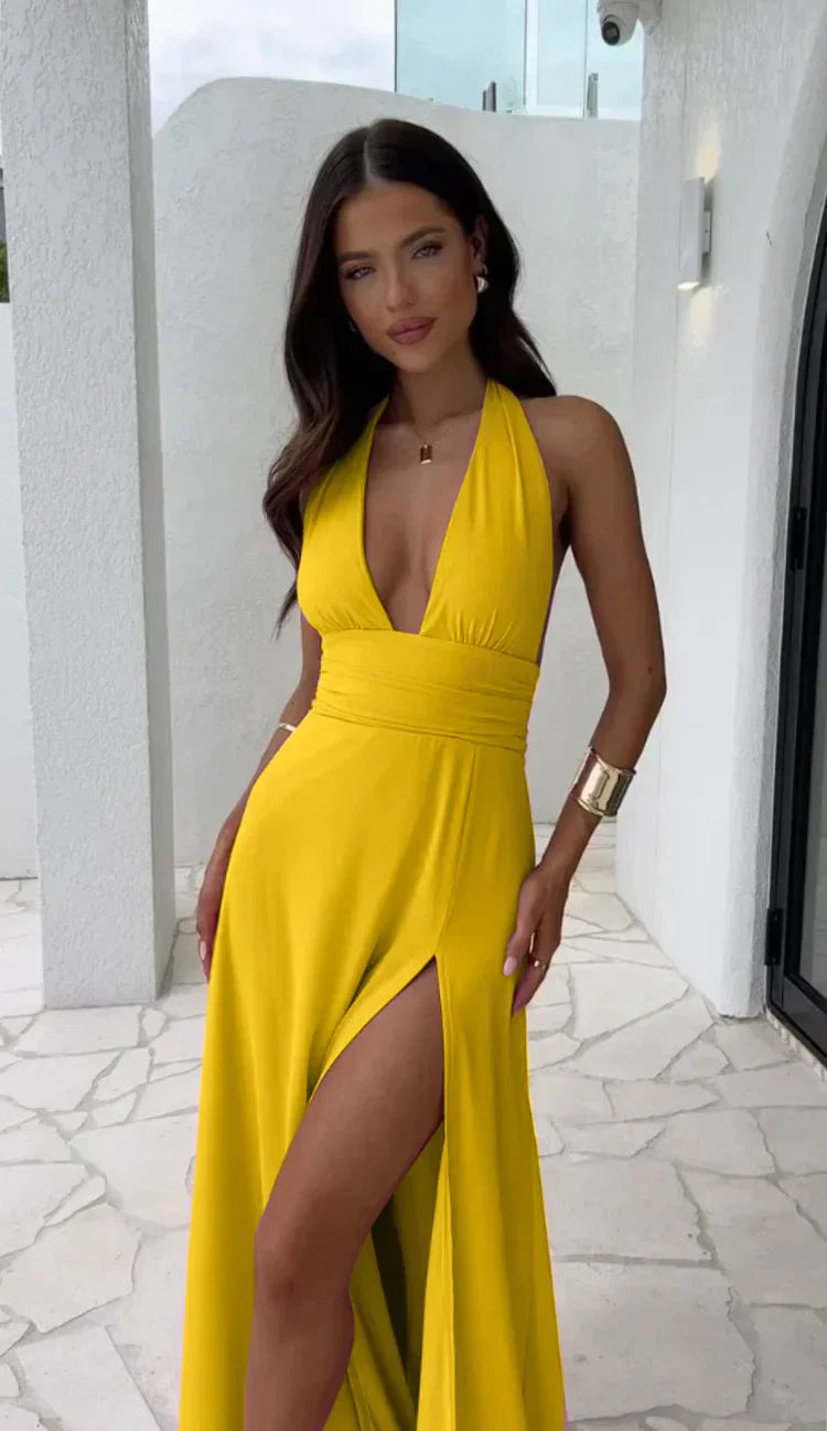 Madison – Deep V-Neck Slit Dress