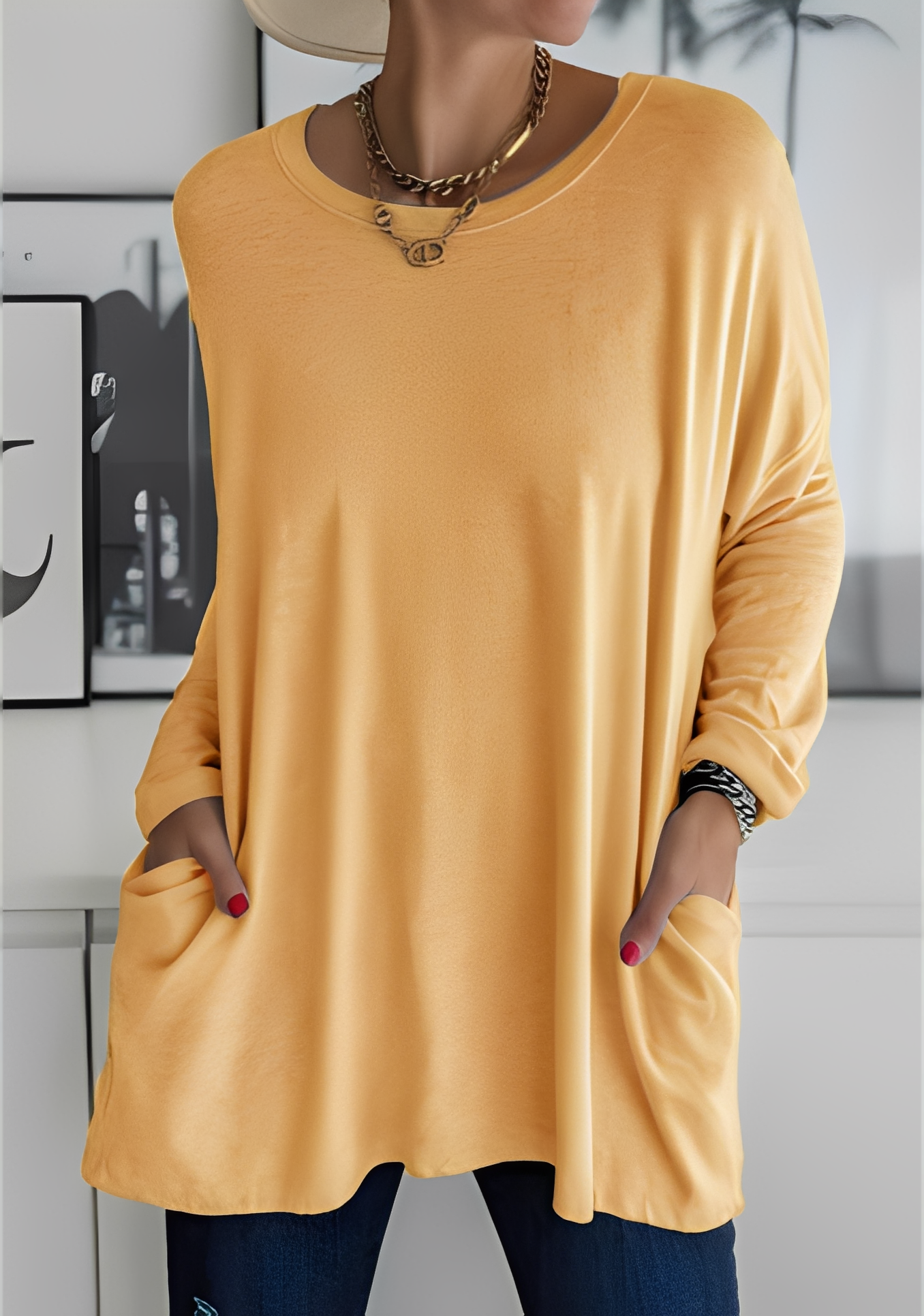 Krystle - Women's Loose Long-Sleeve Top with Pockets