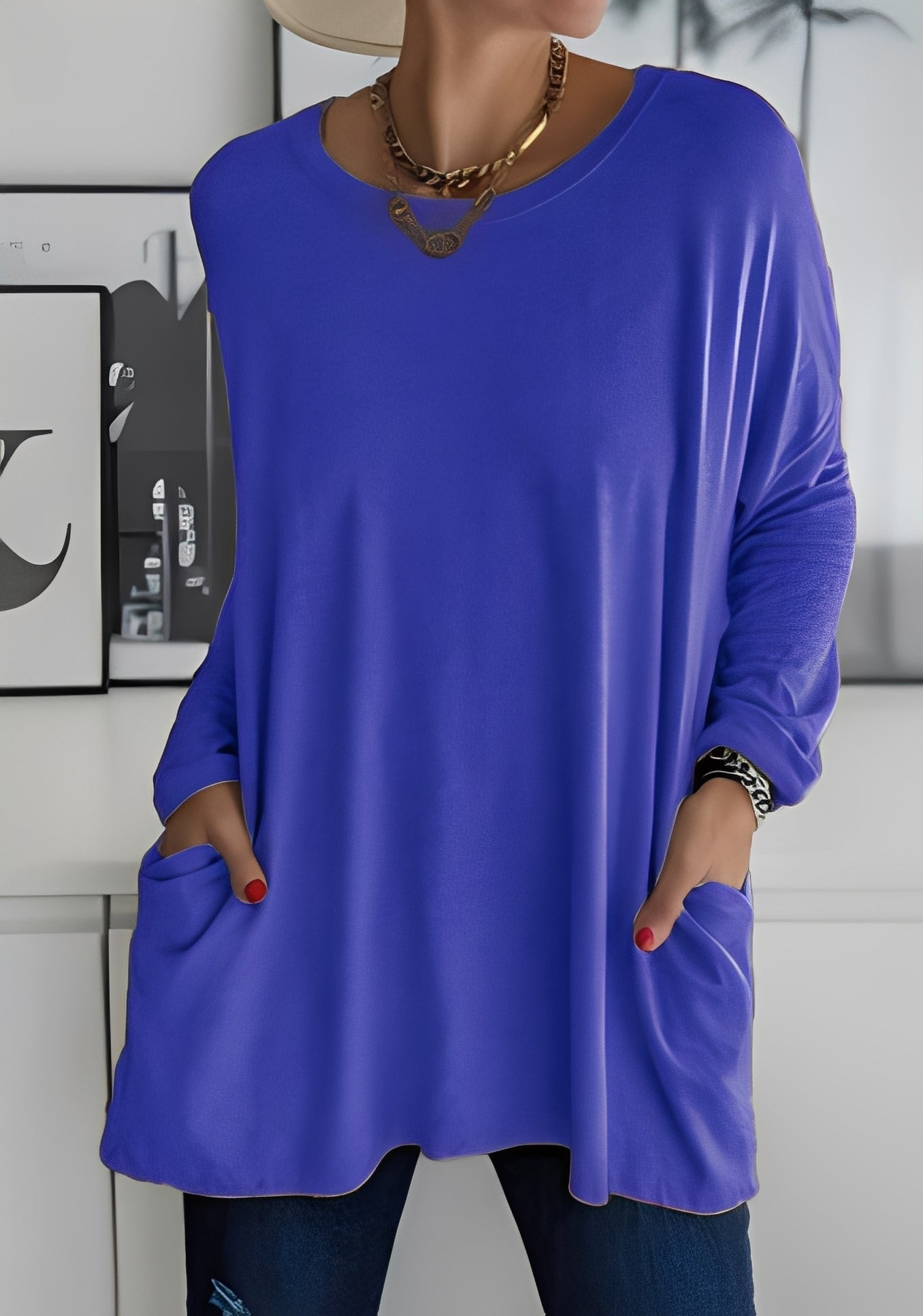 Krystle - Women's Loose Long-Sleeve Top with Pockets