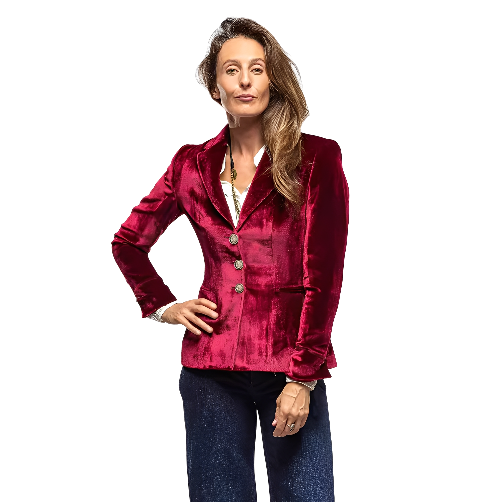 Martha - Classic Blazer with Notch Collar in Velvet for Women