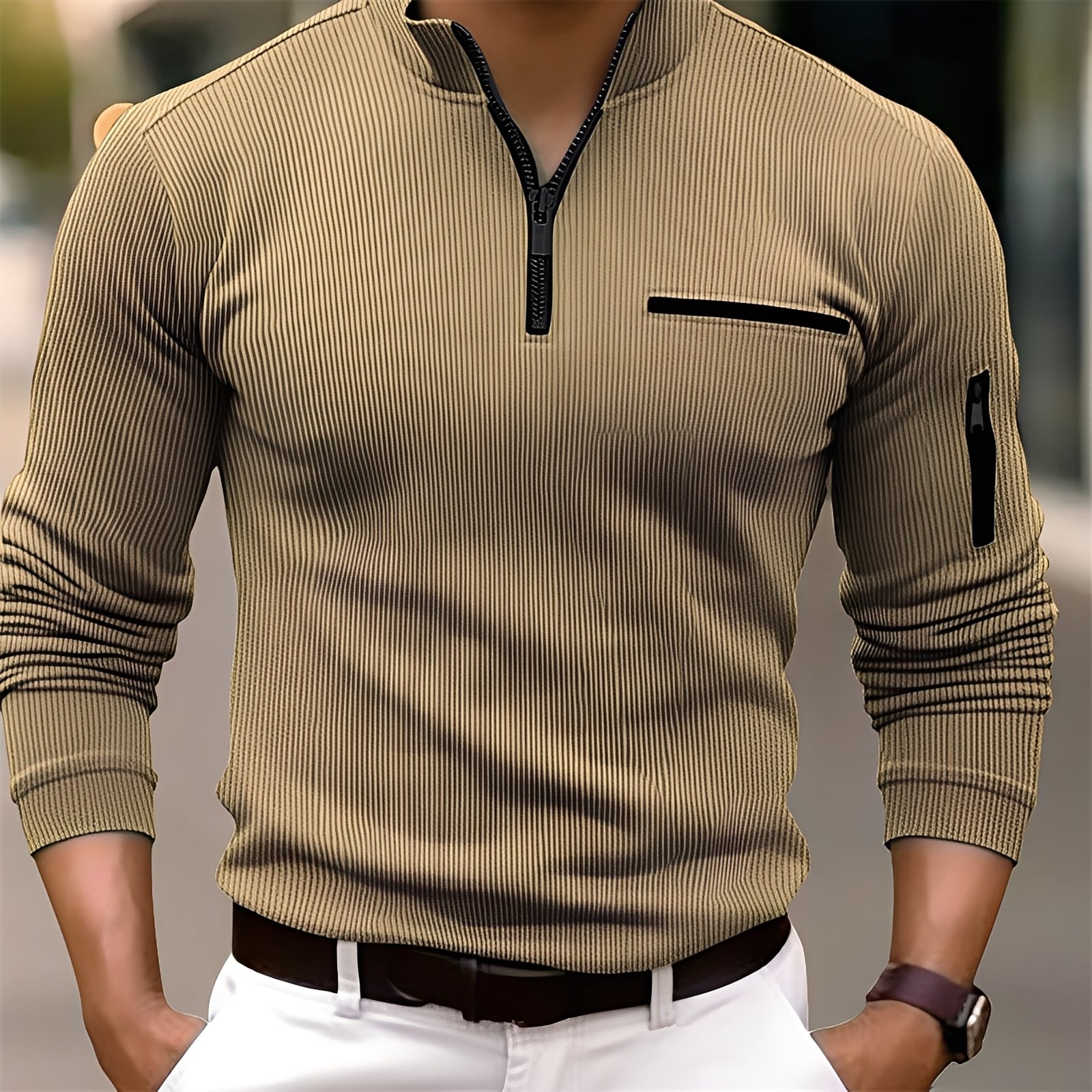 Donovan - Trendy striped men's sweater with pockets