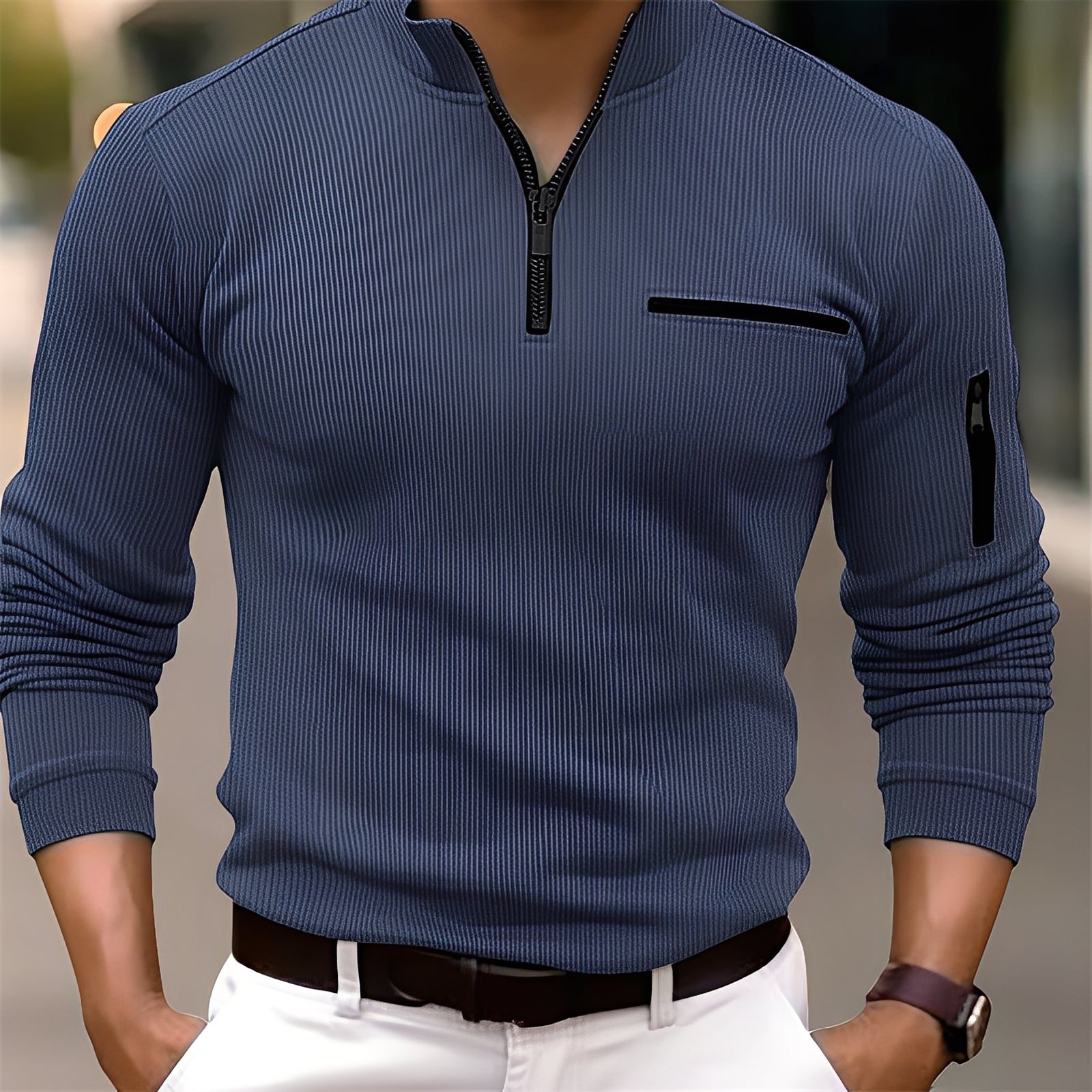 Donovan - Trendy striped men's sweater with pockets