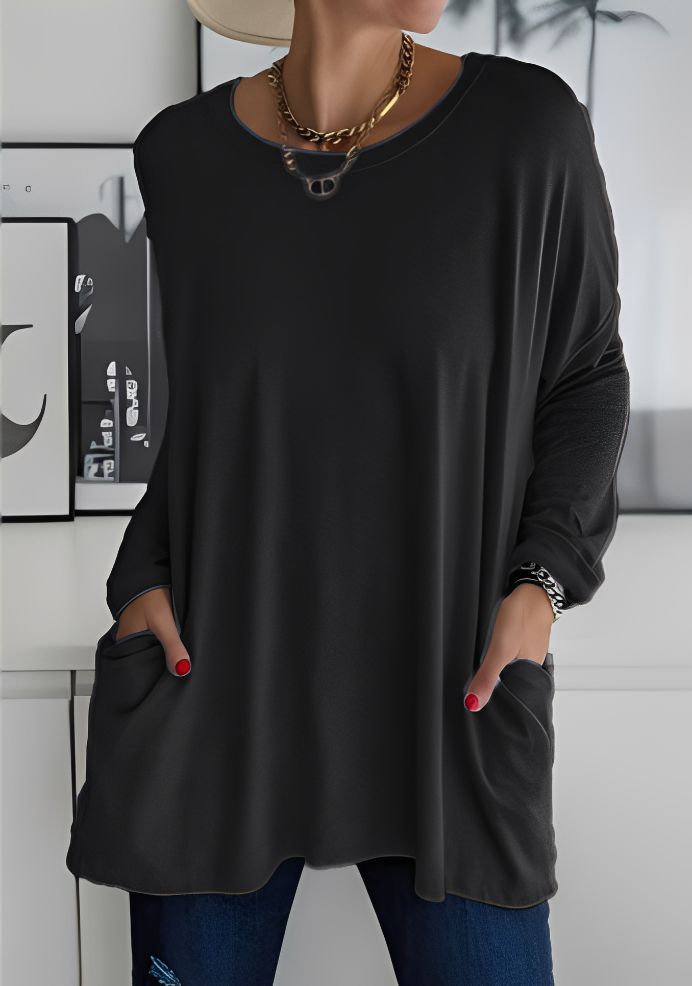 Krystle - Women's Loose Long-Sleeve Top with Pockets