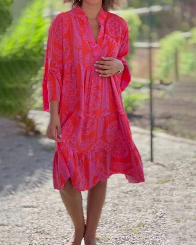 Mia – Dress with geometric boho print sleeves