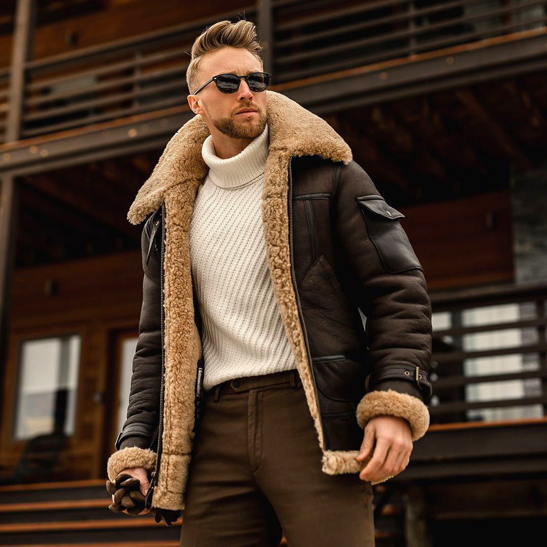 Richard - Men's Tactical Leather Jacket with Fur Collar