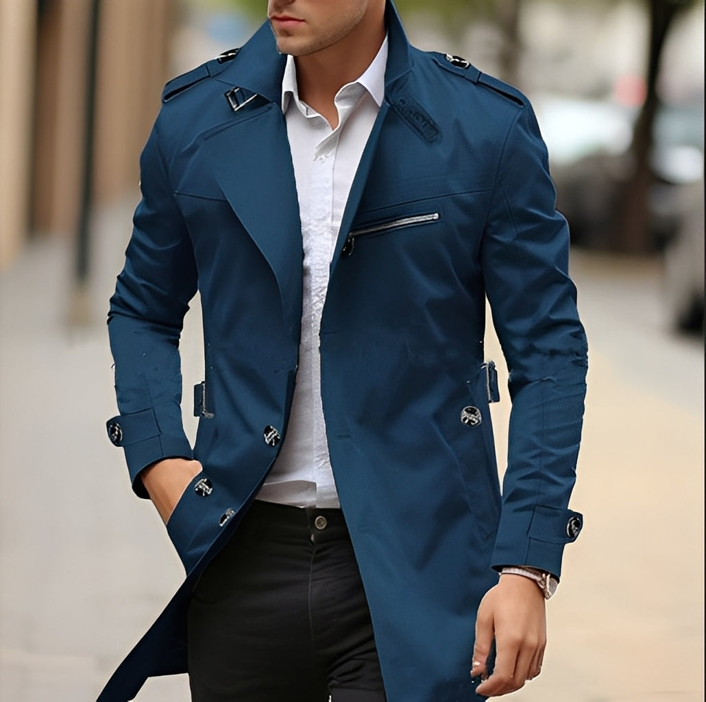 Ansel - Stylish Trench Coat with Notch Collar for Men