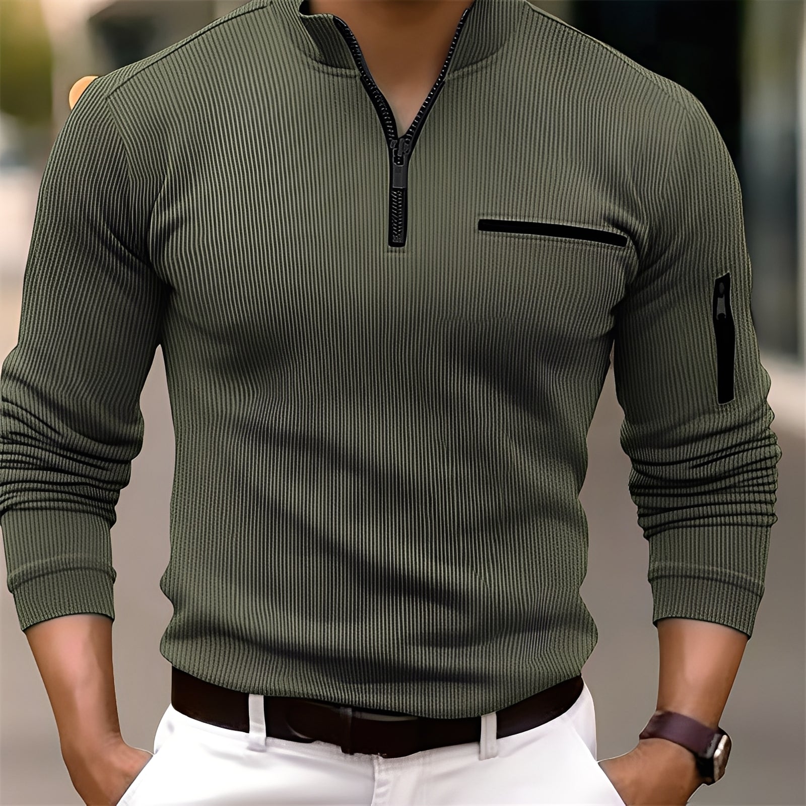 Donovan - Trendy striped men's sweater with pockets