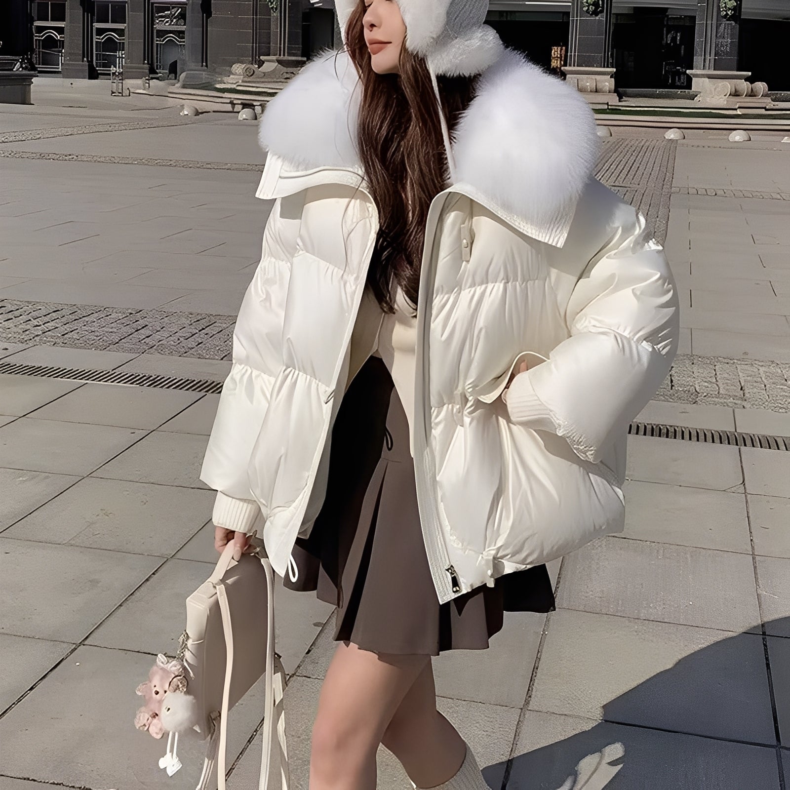 Victoria - stylish windproof down jacket with fur collar for women