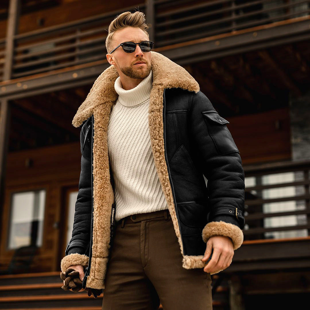 Richard - Men's Tactical Leather Jacket with Fur Collar