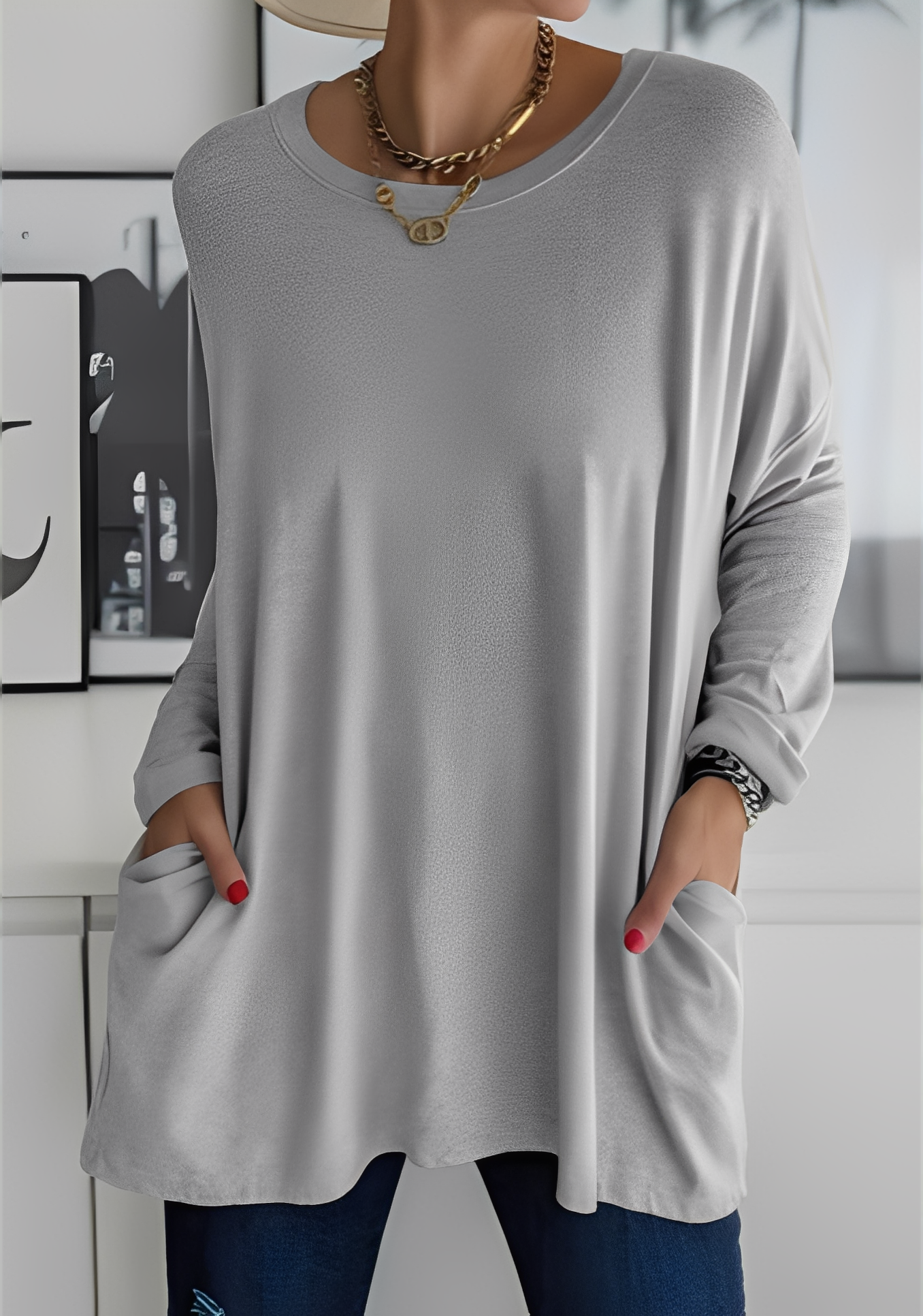 Krystle - Women's Loose Long-Sleeve Top with Pockets