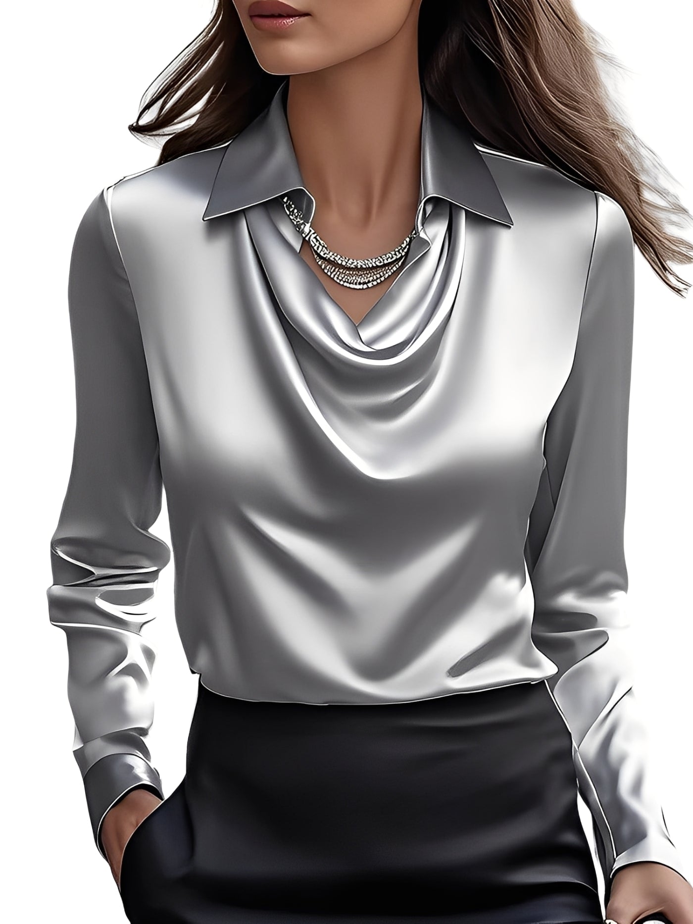 Dionne - Elegant Long Sleeve Blouse from Satin for Women