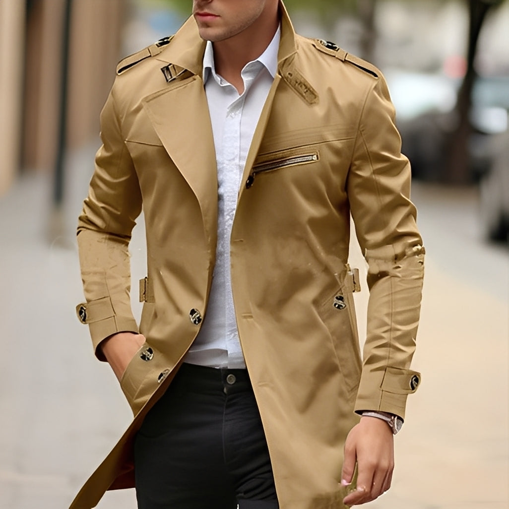 Ansel - Stylish Trench Coat with Notch Collar for Men