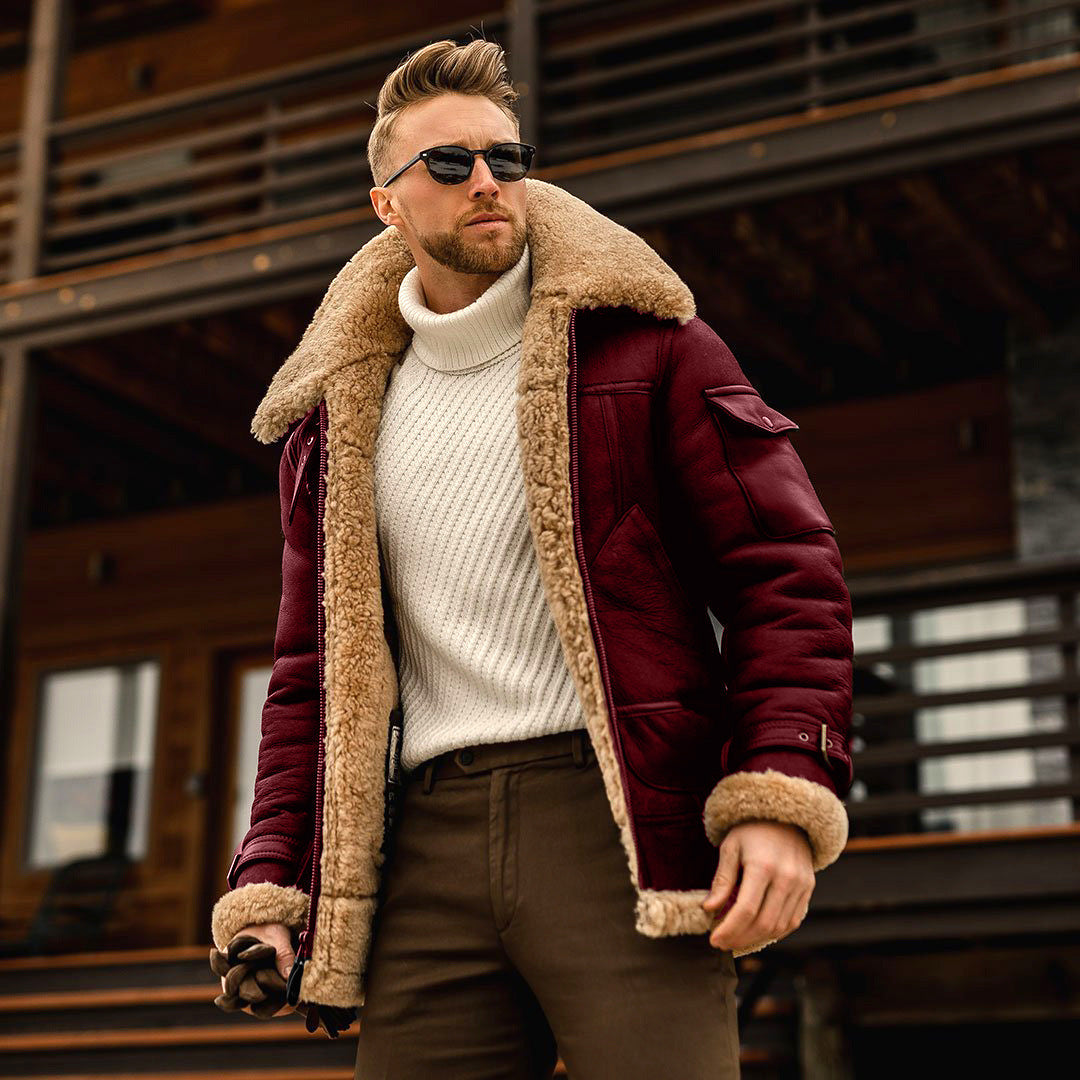 Richard - Men's Tactical Leather Jacket with Fur Collar