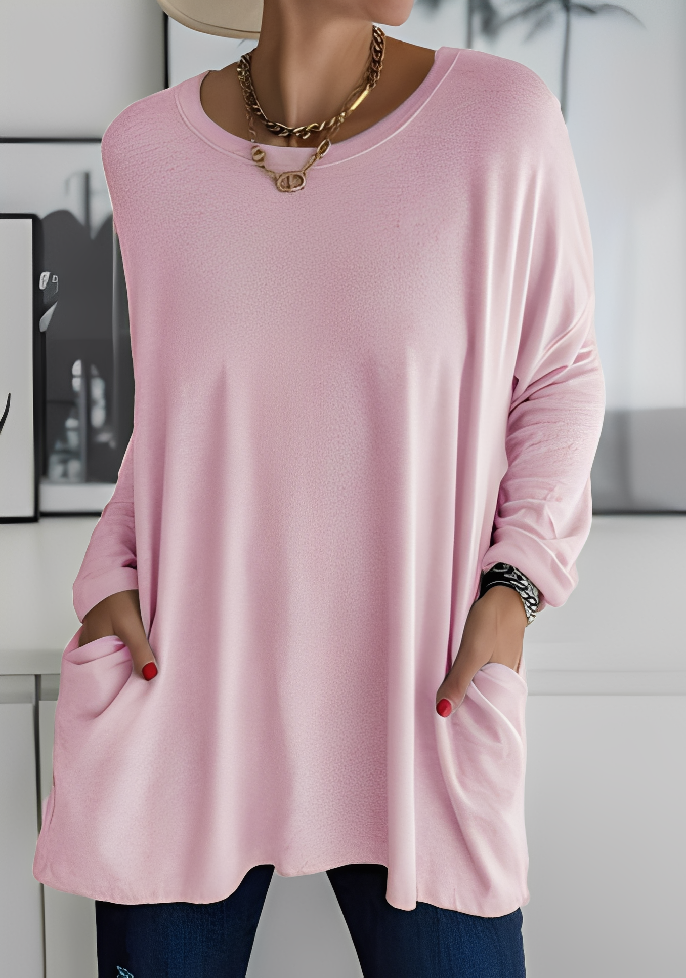 Krystle - Women's Loose Long-Sleeve Top with Pockets