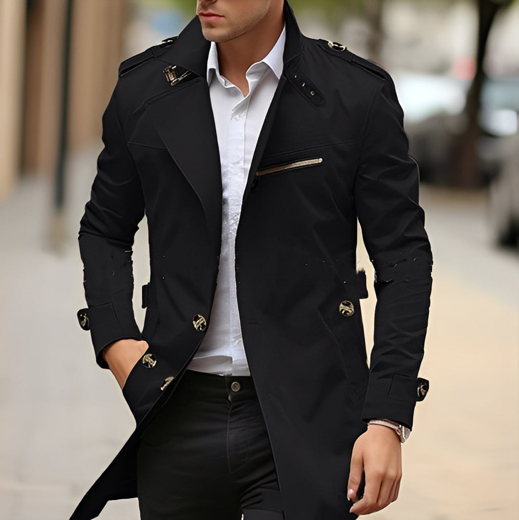 Ansel - Stylish Trench Coat with Notch Collar for Men