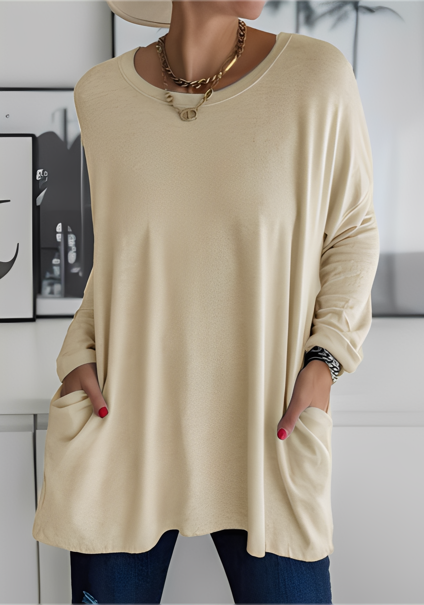 Krystle - Women's Loose Long-Sleeve Top with Pockets