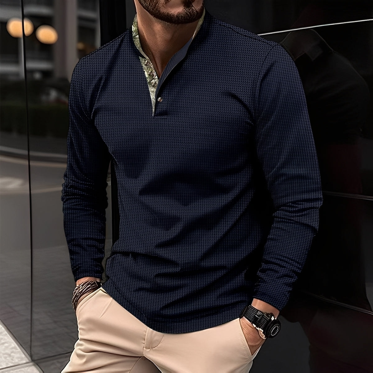 Crofton - Stylish Long-Sleeve Polo Shirt with Waffle Pattern for Men
