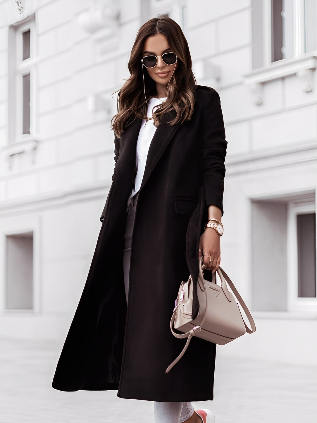 Haylie - Trendy Women's Wool Coat with Waist Belt