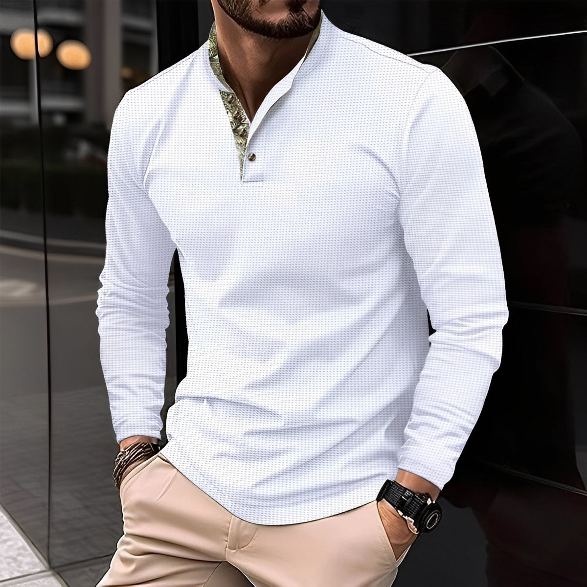 Crofton - Stylish Long-Sleeve Polo Shirt with Waffle Pattern for Men