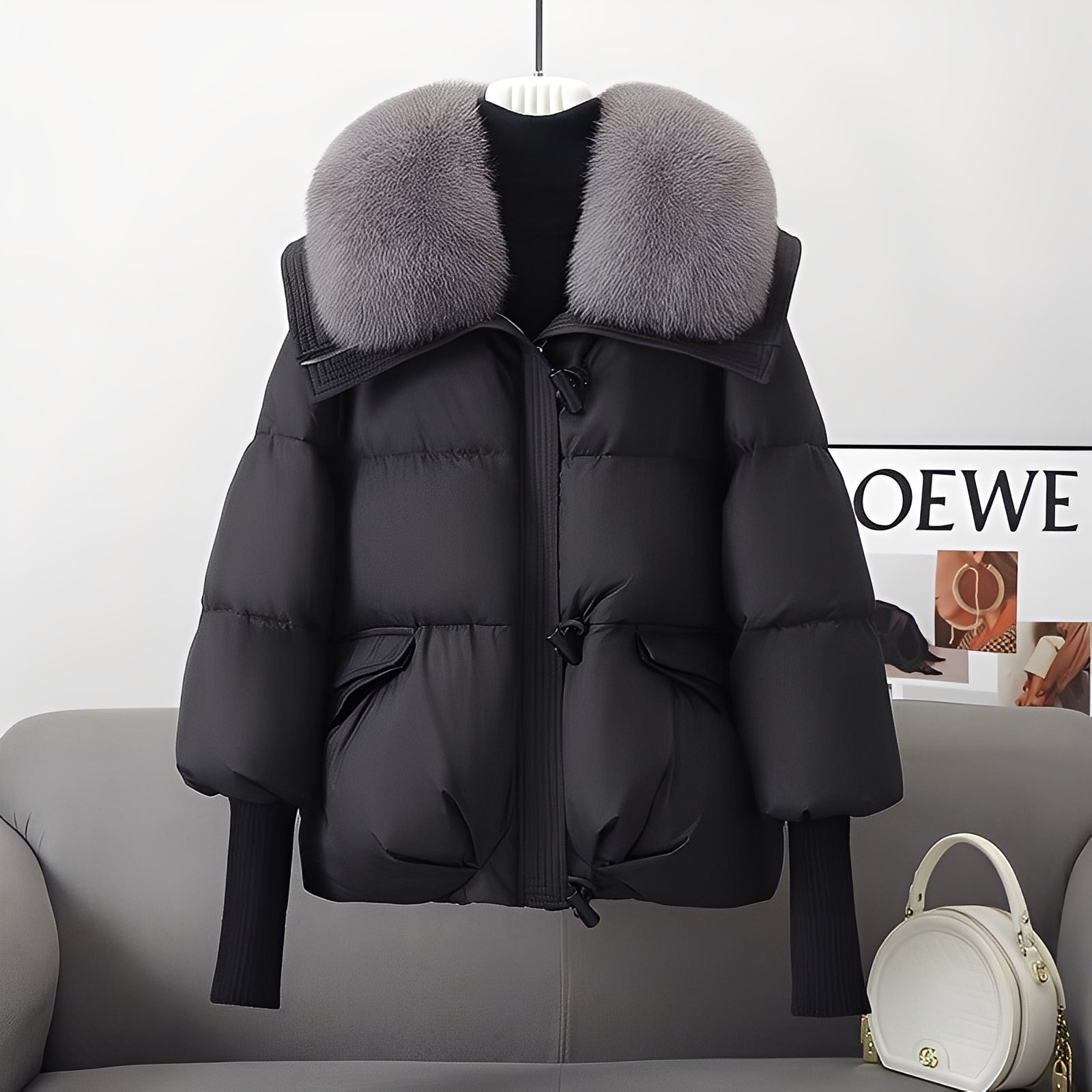 Victoria - stylish windproof down jacket with fur collar for women