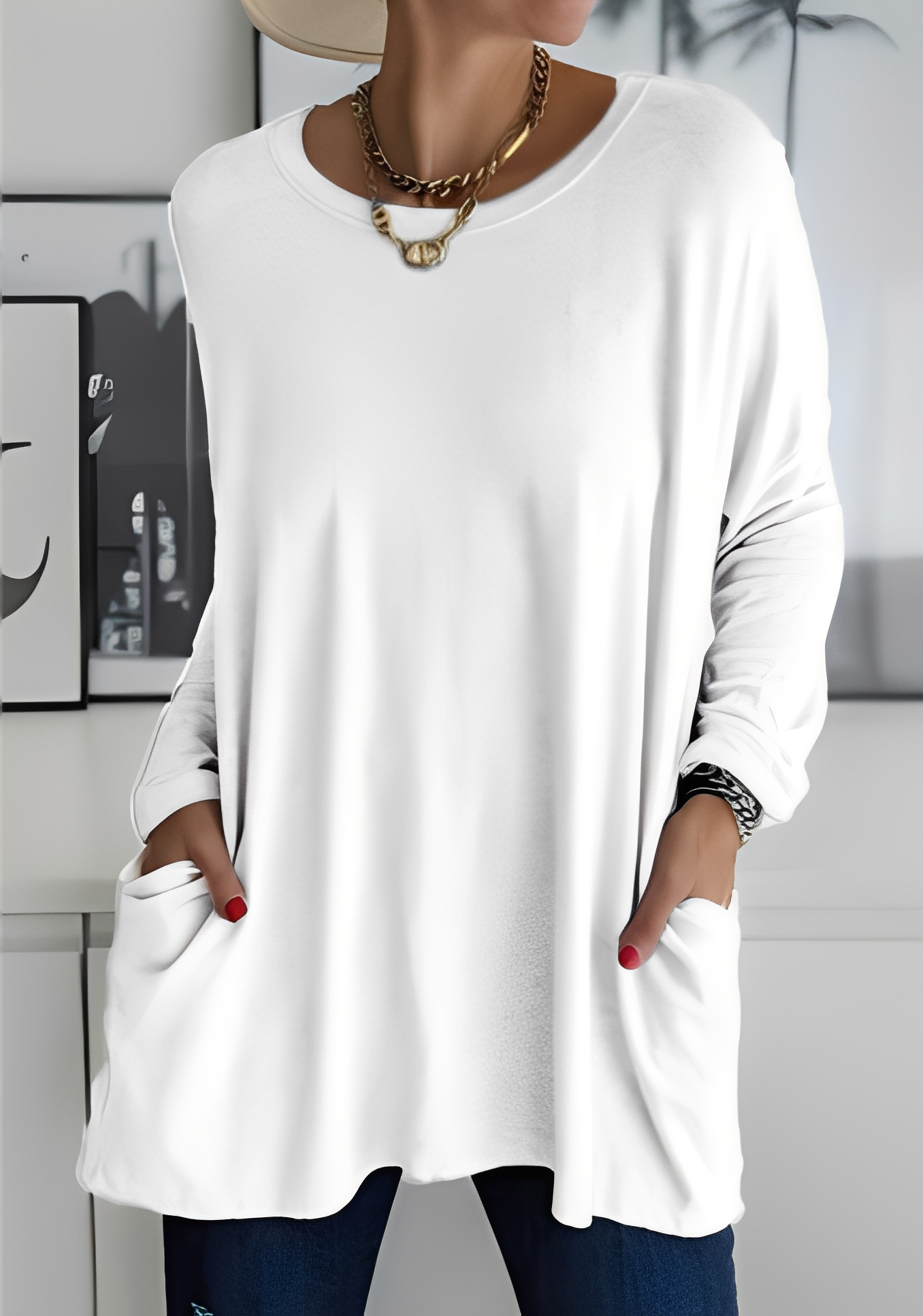 Krystle - Women's Loose Long-Sleeve Top with Pockets