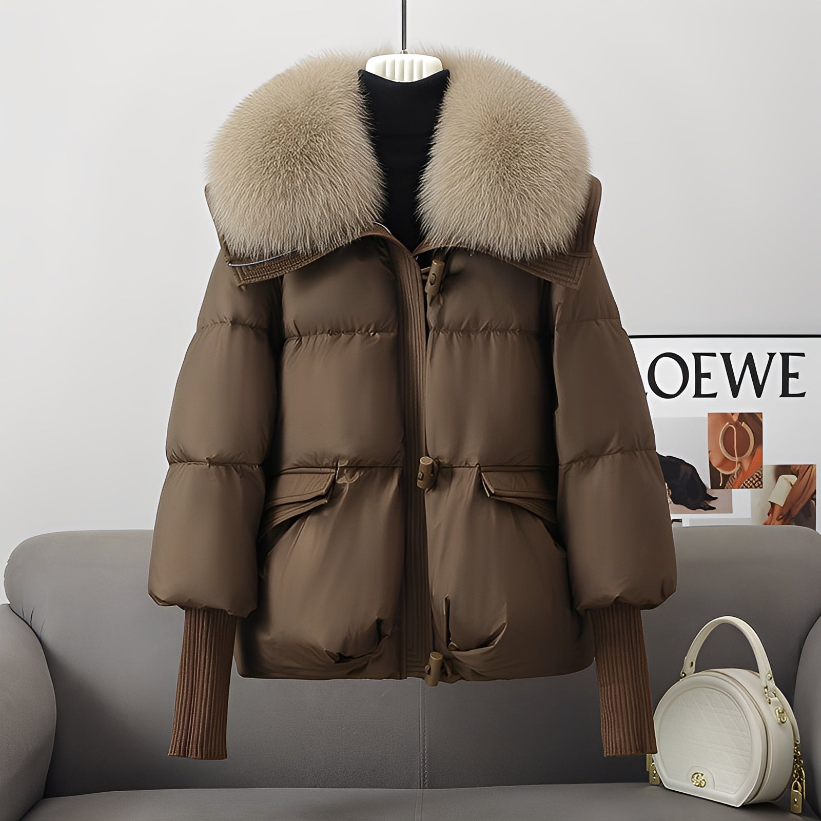 Victoria - stylish windproof down jacket with fur collar for women