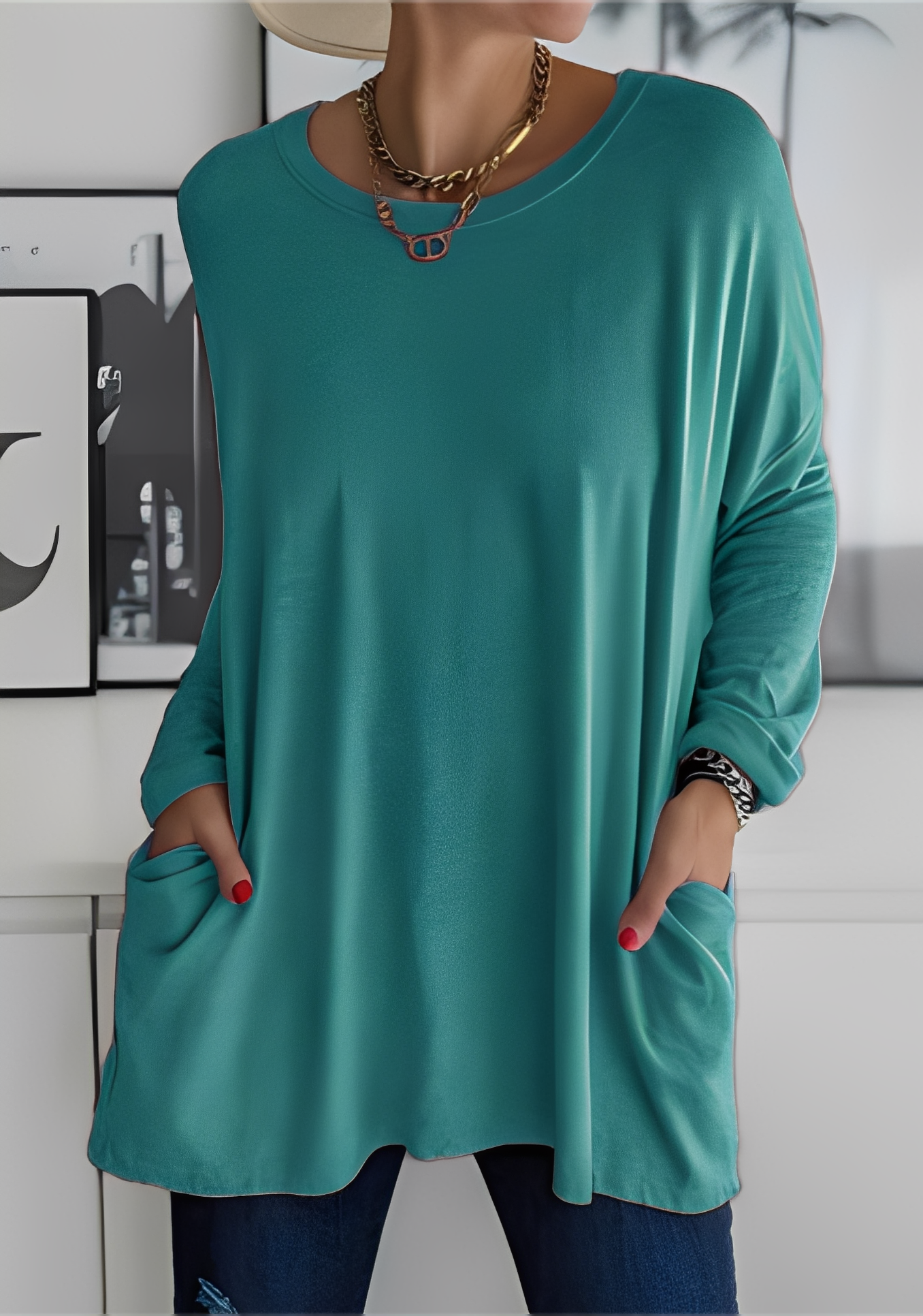 Krystle - Women's Loose Long-Sleeve Top with Pockets