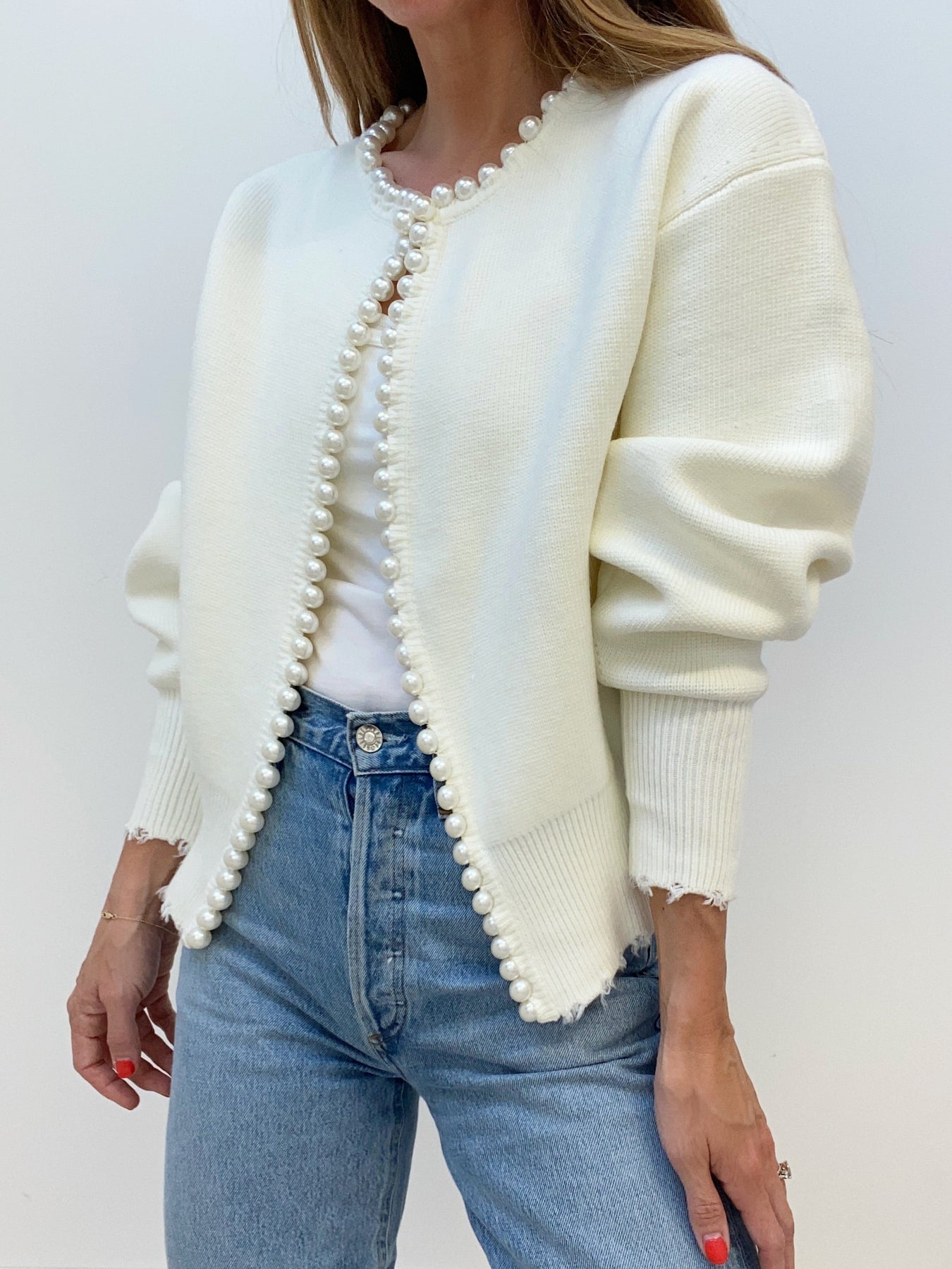 Vivien – Cardigan with Bead Embellishment and Fringe Hem