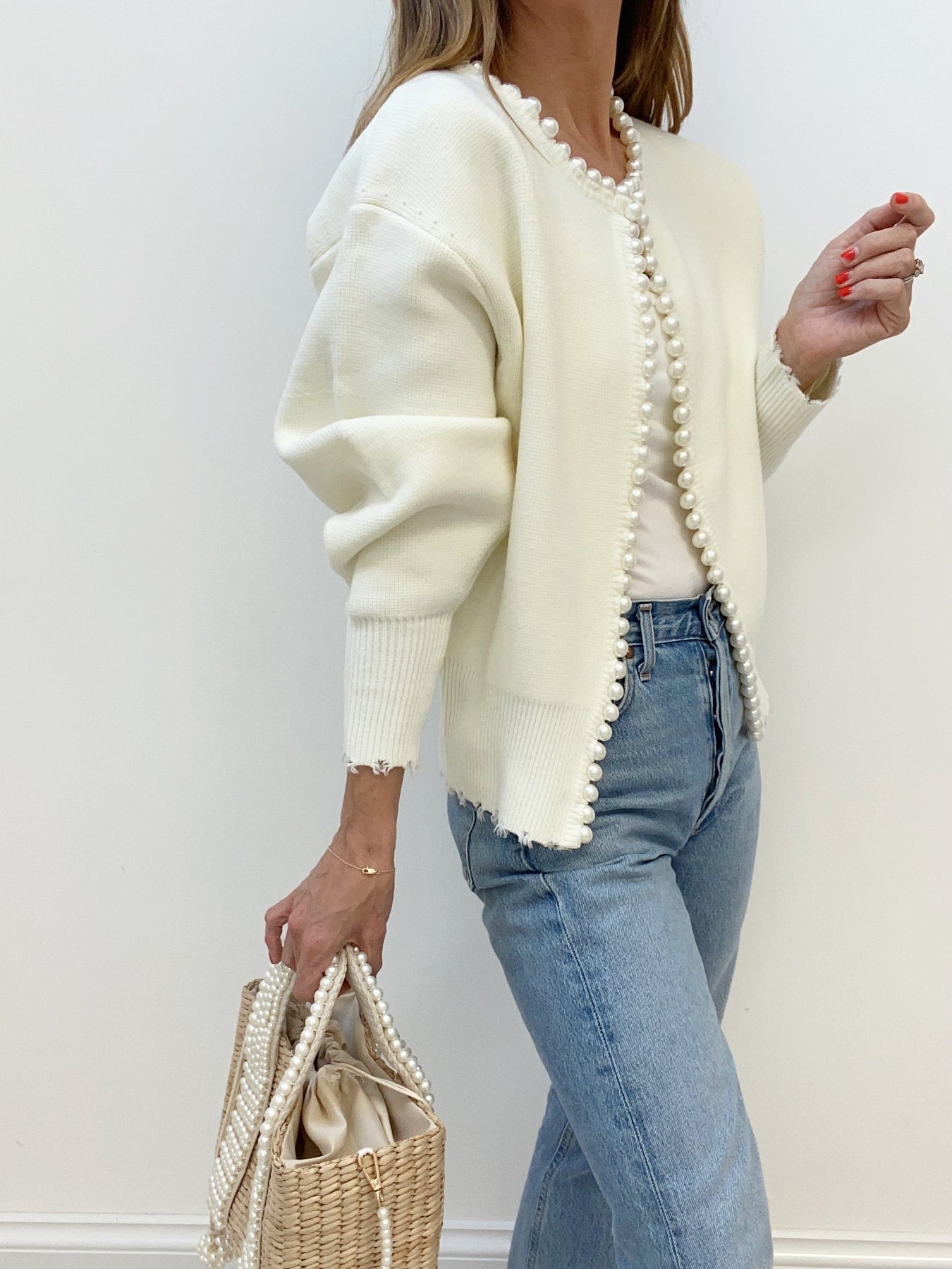 Vivien – Cardigan with Bead Embellishment and Fringe Hem