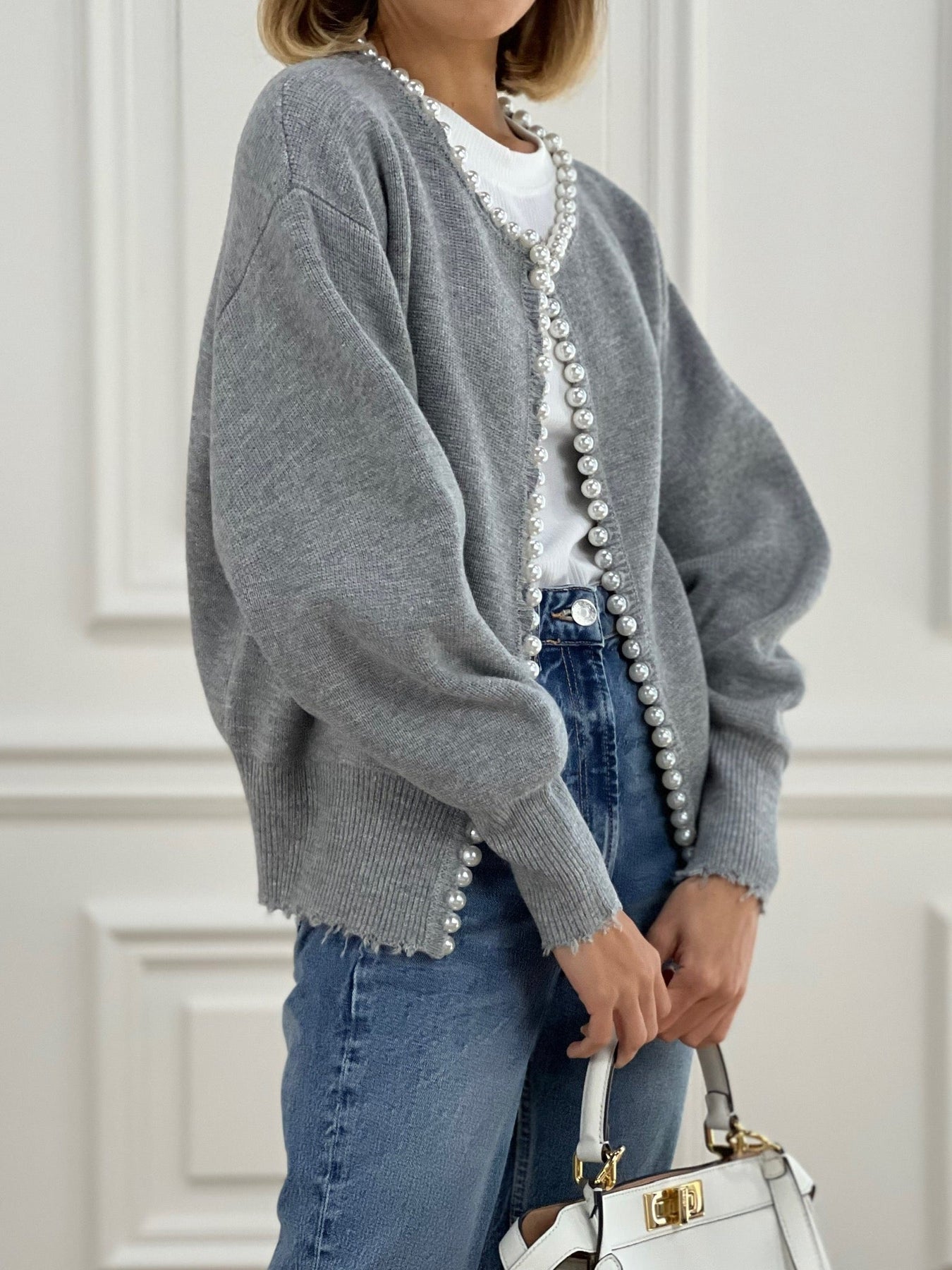 Vivien – Cardigan with Bead Embellishment and Fringe Hem