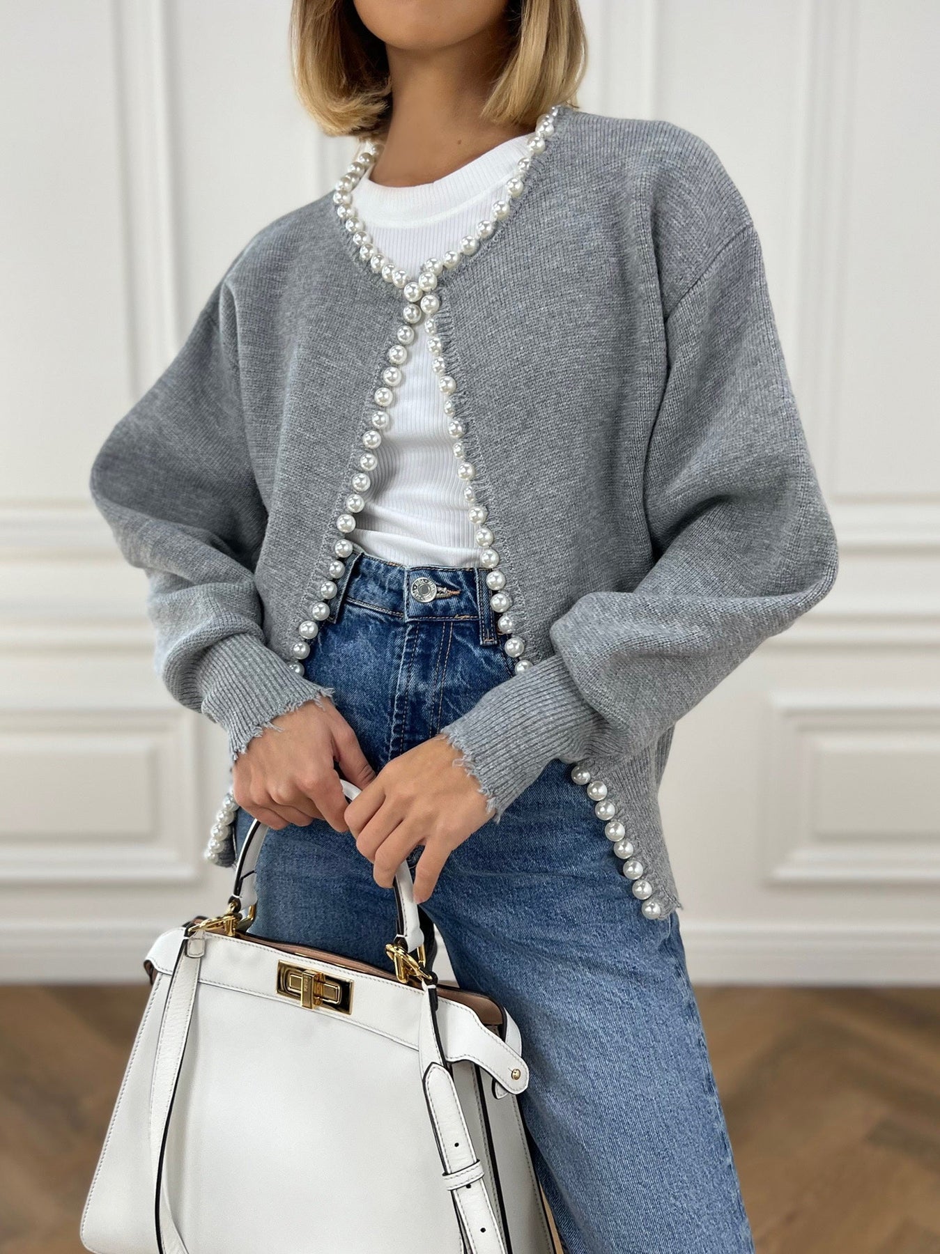Vivien – Cardigan with Bead Embellishment and Fringe Hem