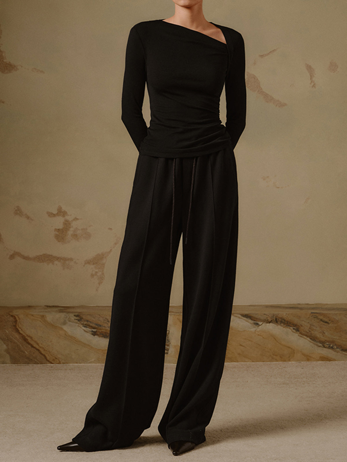 Selina – Ribbed Asymmetrical Long Sleeve Top