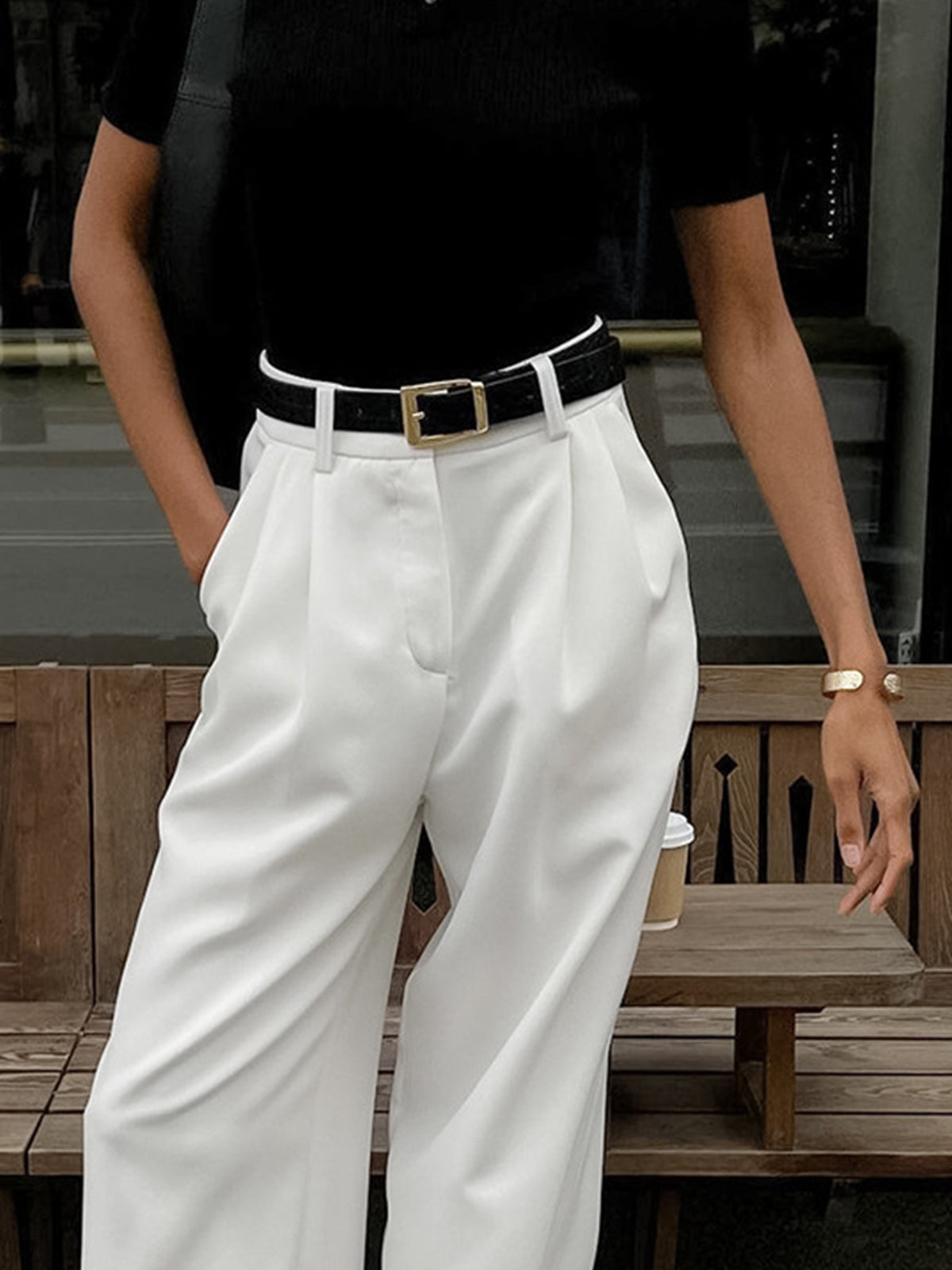 Marlene – Wide Fabric Pants Without Belt
