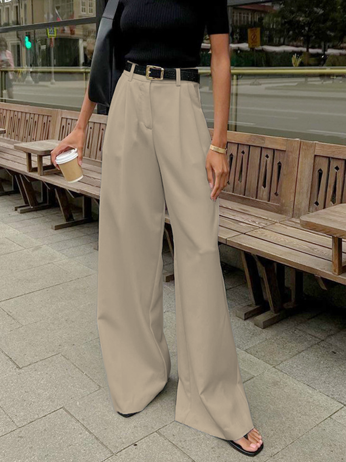 Marlene – Wide Fabric Pants Without Belt