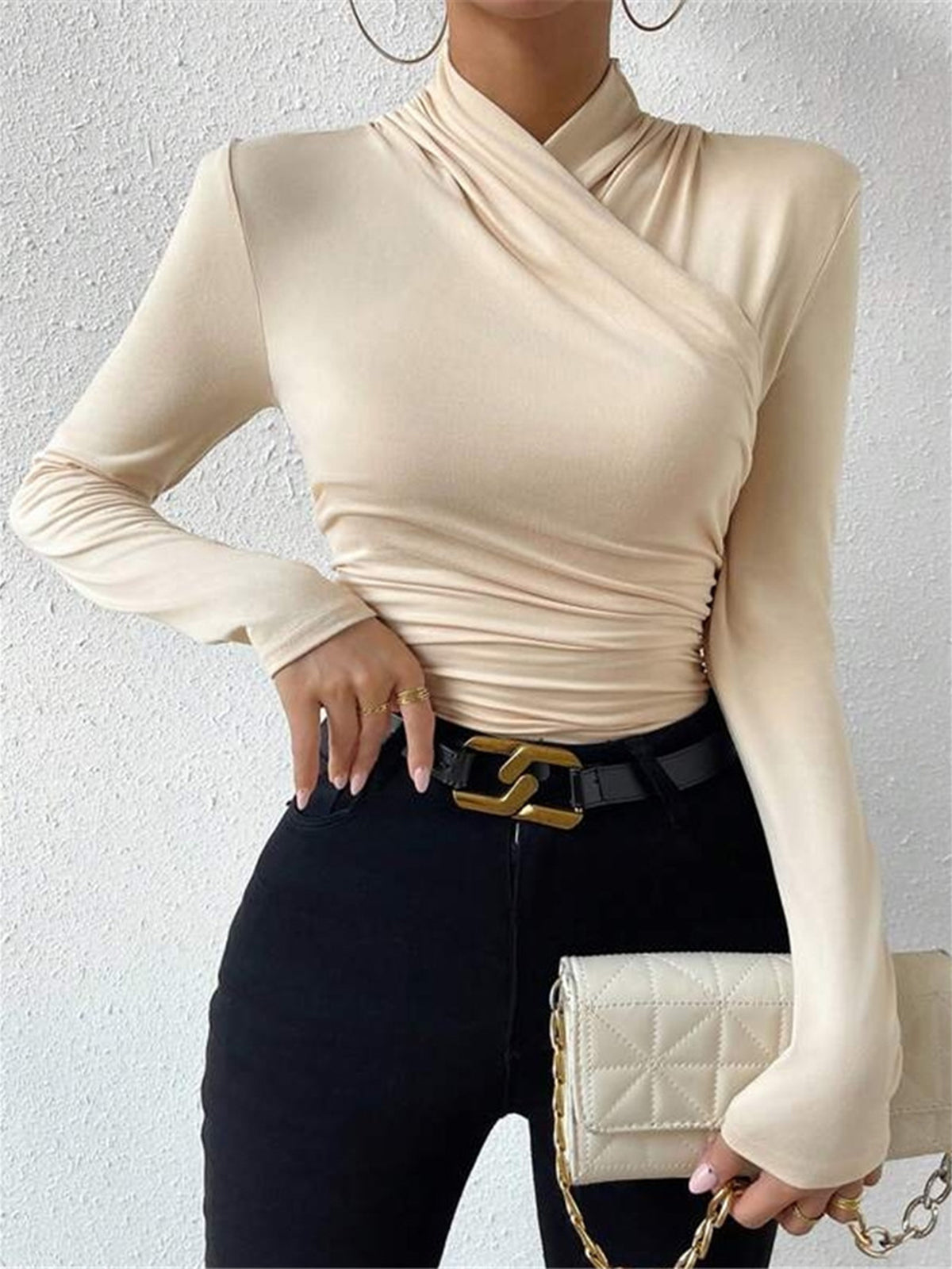 Isabelle – Crossed Collar Pleated Lace Sweater