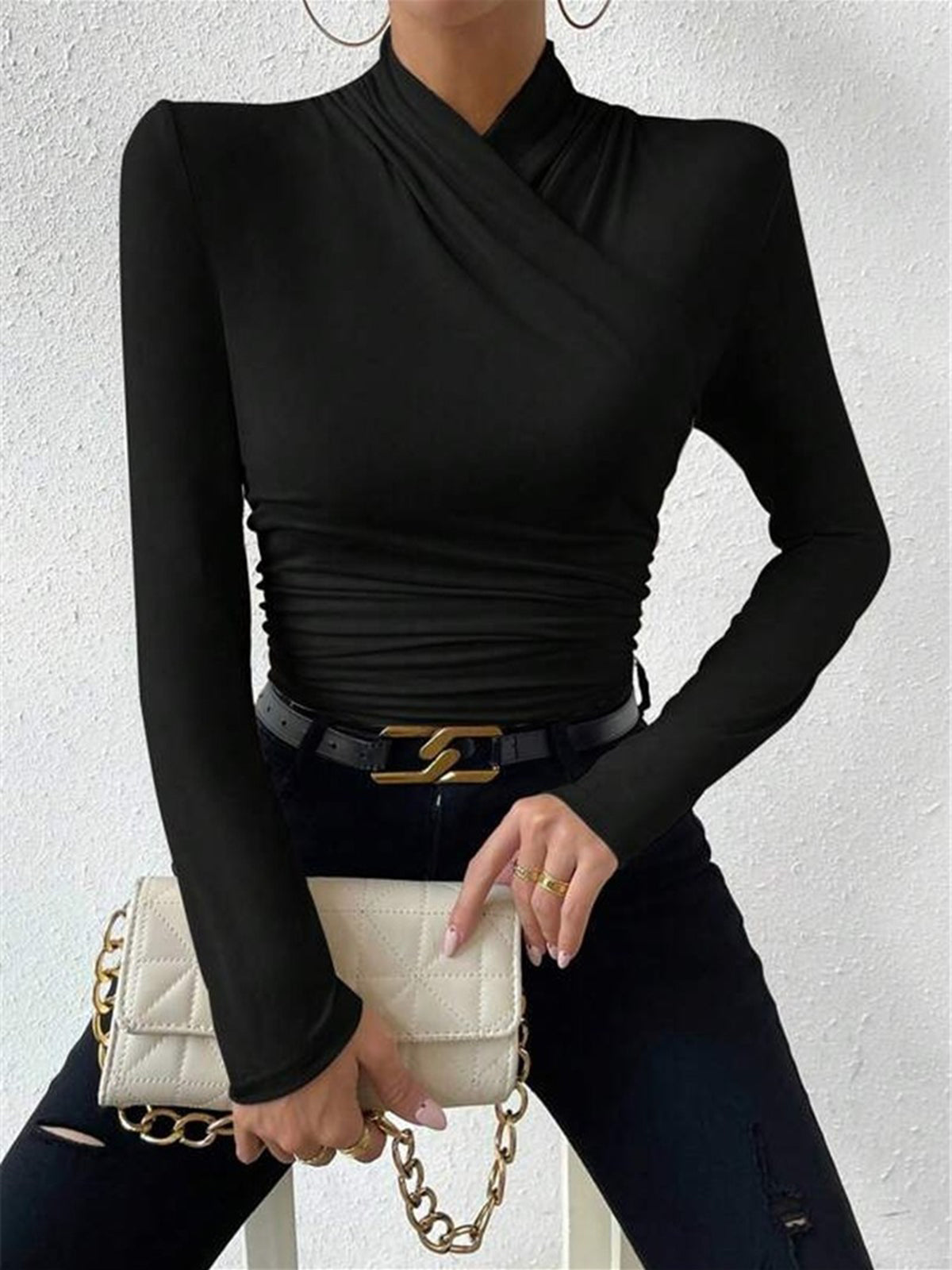 Isabelle – Crossed Collar Pleated Lace Sweater