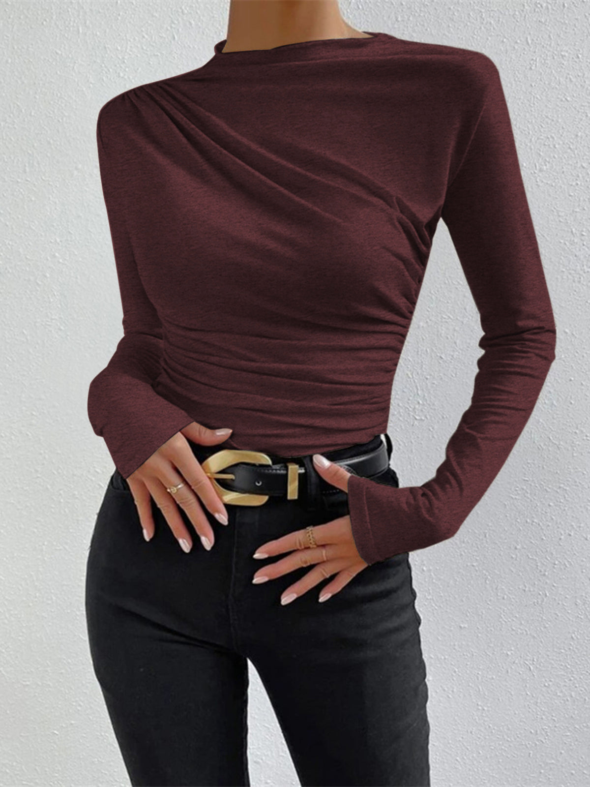 Livia – Long Sleeve Shirt with Pleats