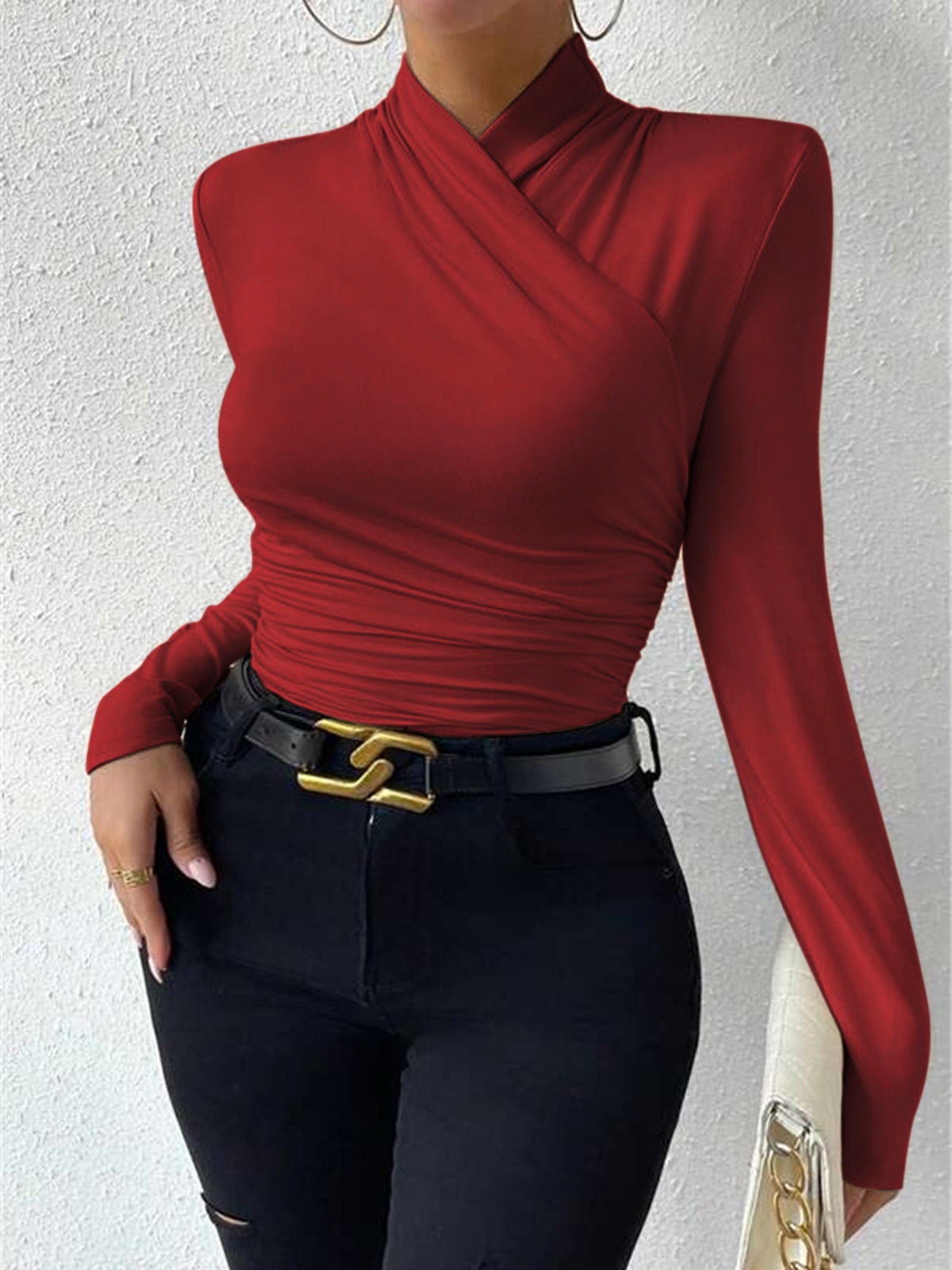 Isabelle – Crossed Collar Pleated Lace Sweater