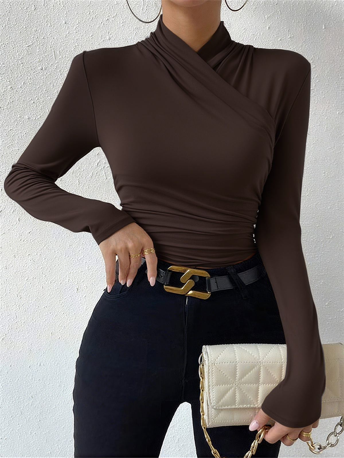 Isabelle – Crossed Collar Pleated Lace Sweater
