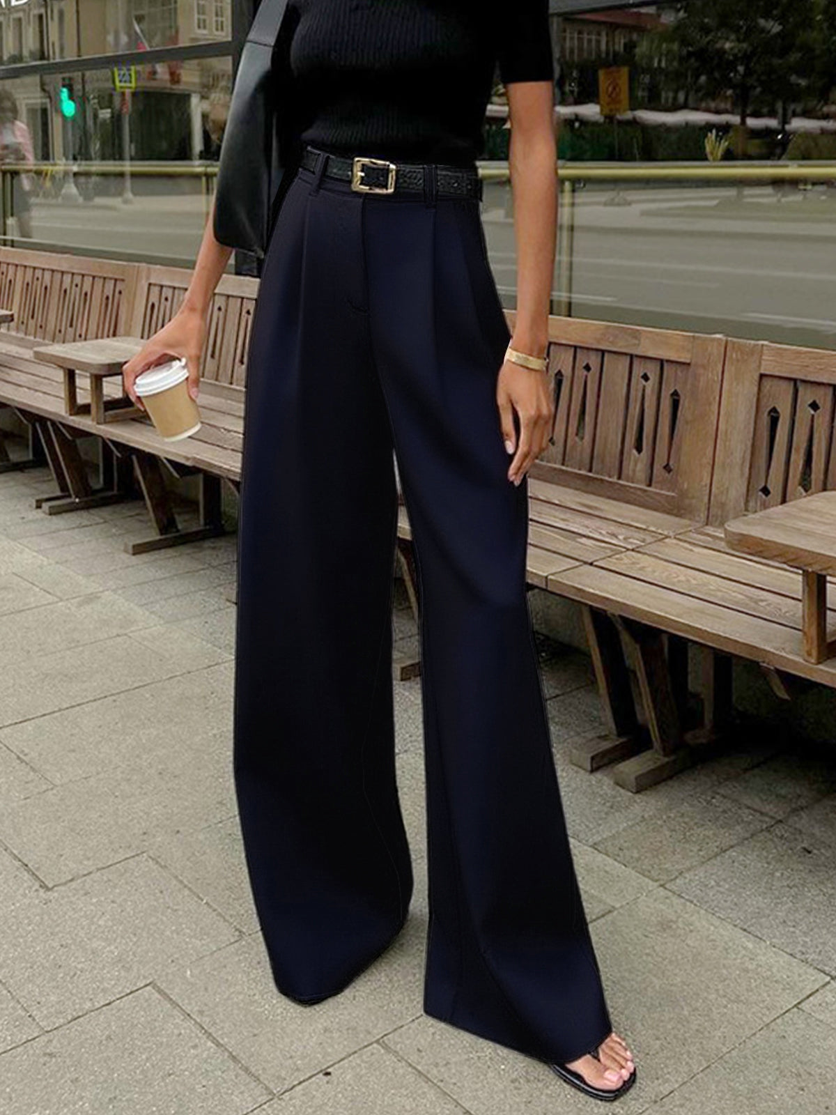 Marlene – Wide Fabric Pants Without Belt