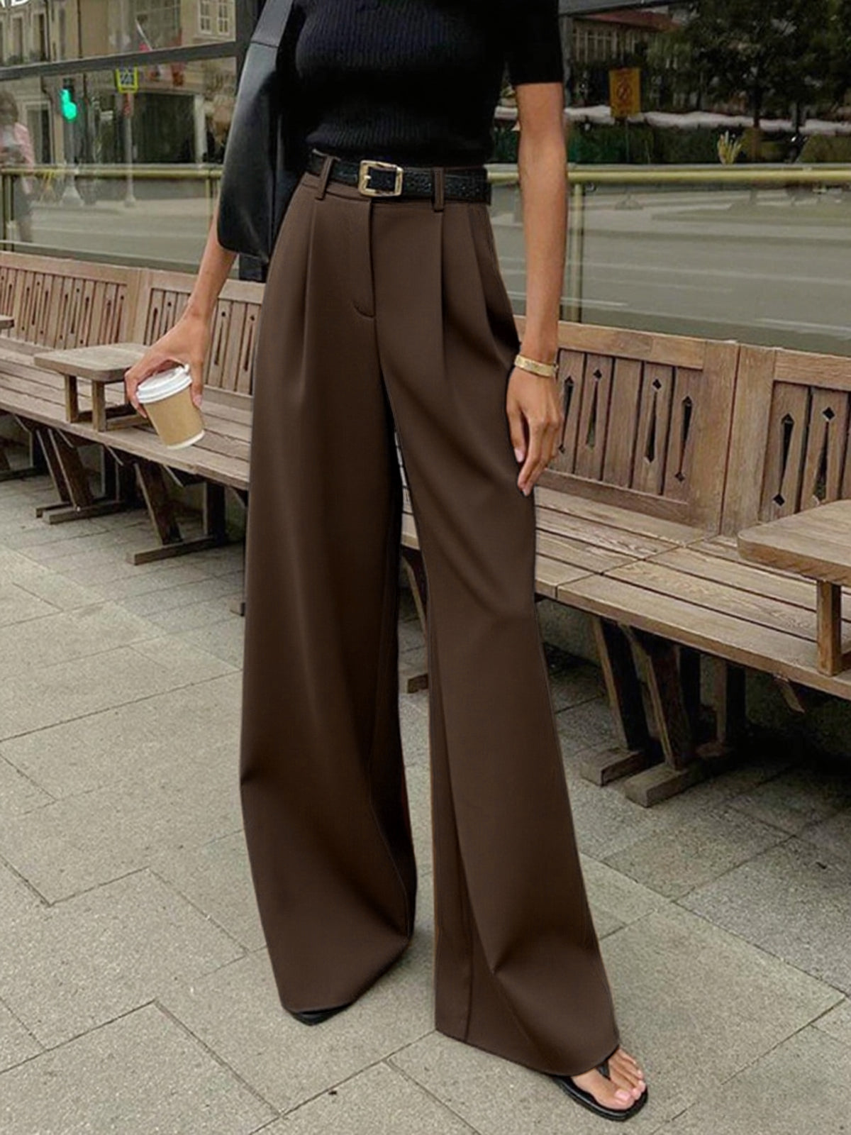Marlene – Wide Fabric Pants Without Belt