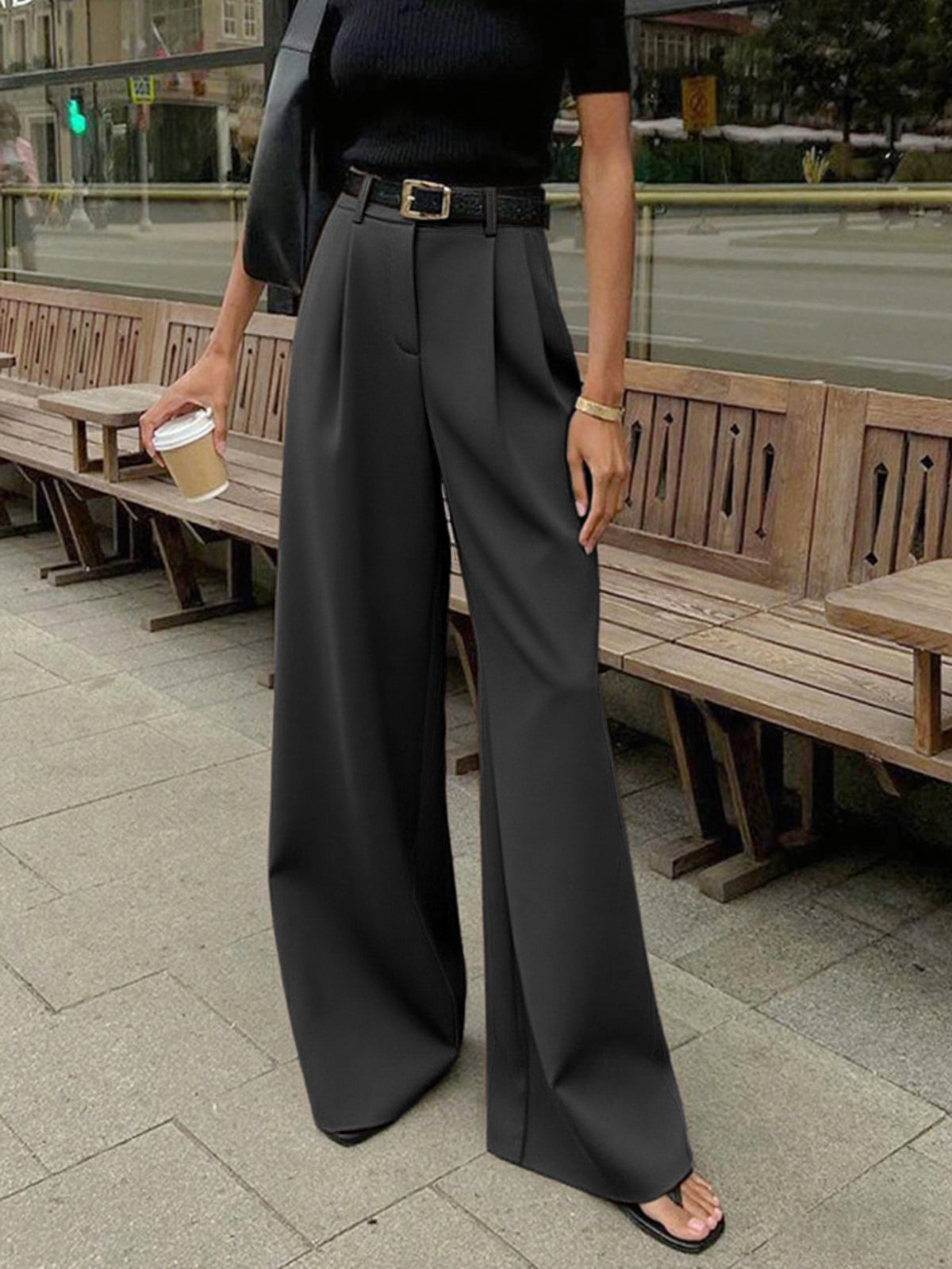 Marlene – Wide Fabric Pants Without Belt