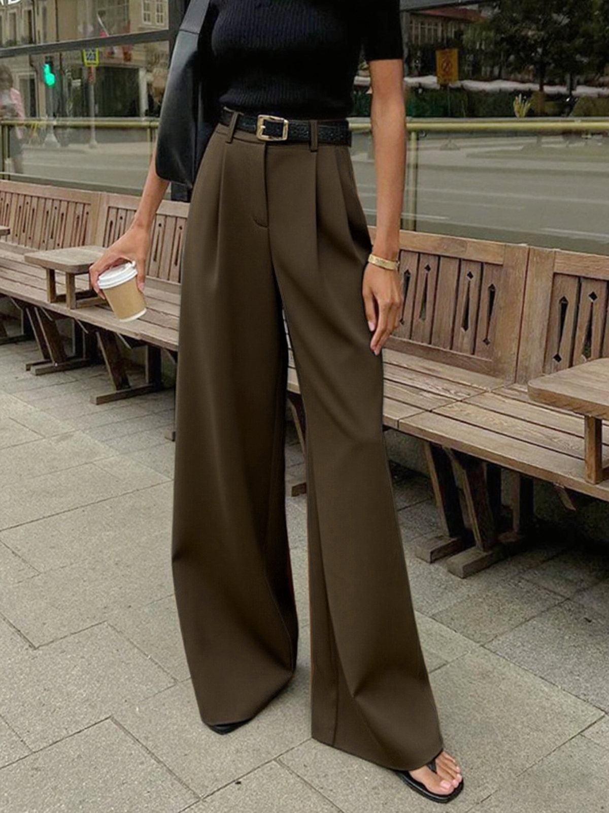 Marlene – Wide Fabric Pants Without Belt