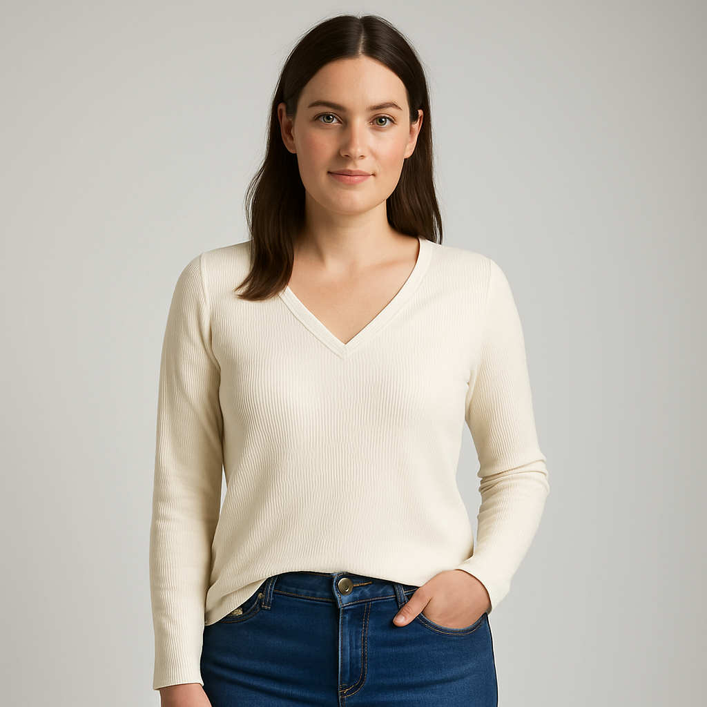 Saffron-lux | Women – Ribbed V-Neck Top – Lightweight Feel – Casual Fit