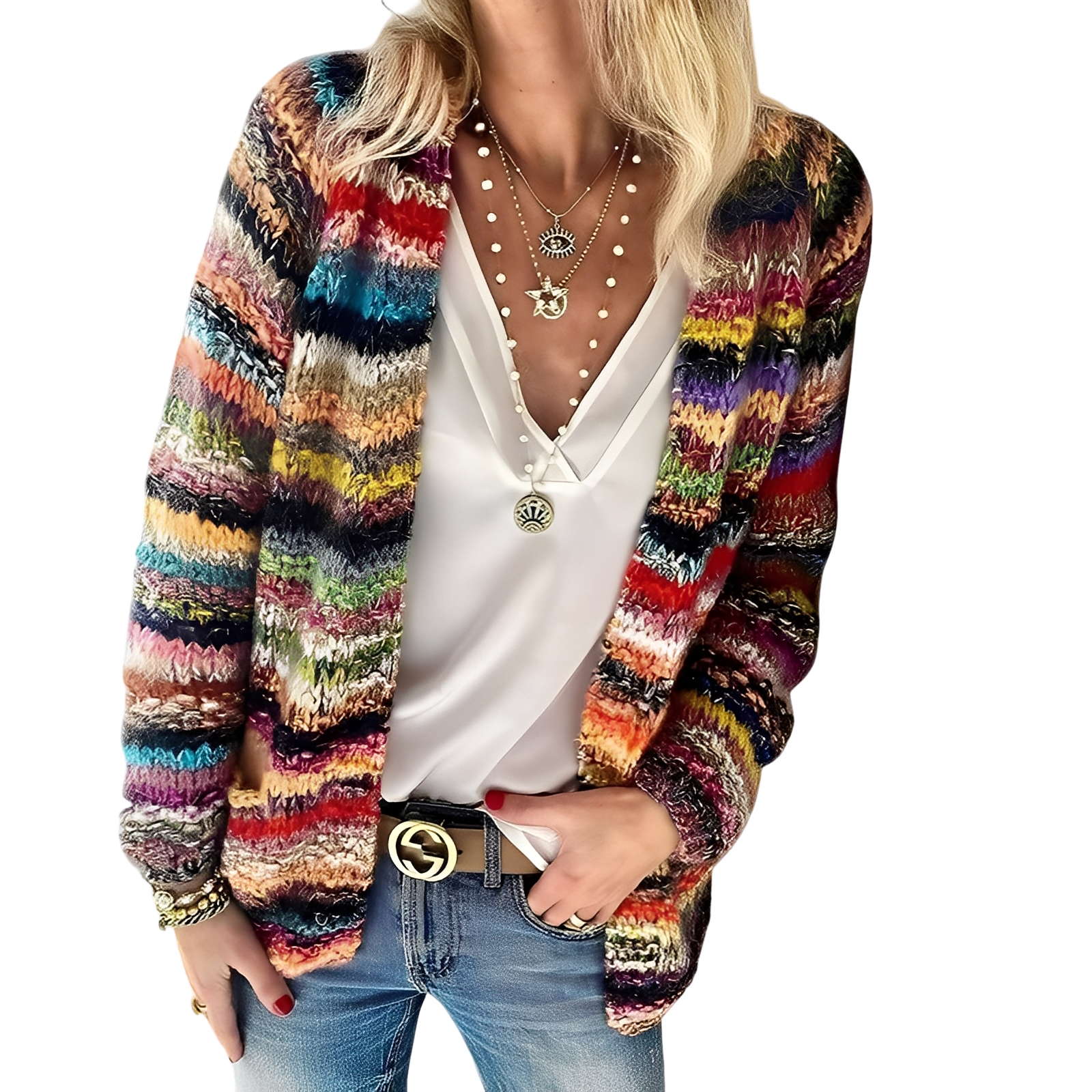 Deonne - Casual, Multicolored Cardigan for Women