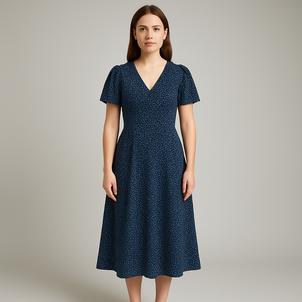 Saffron-lux | Women - Midi Dress - V-Neck - Elegant Silhouette